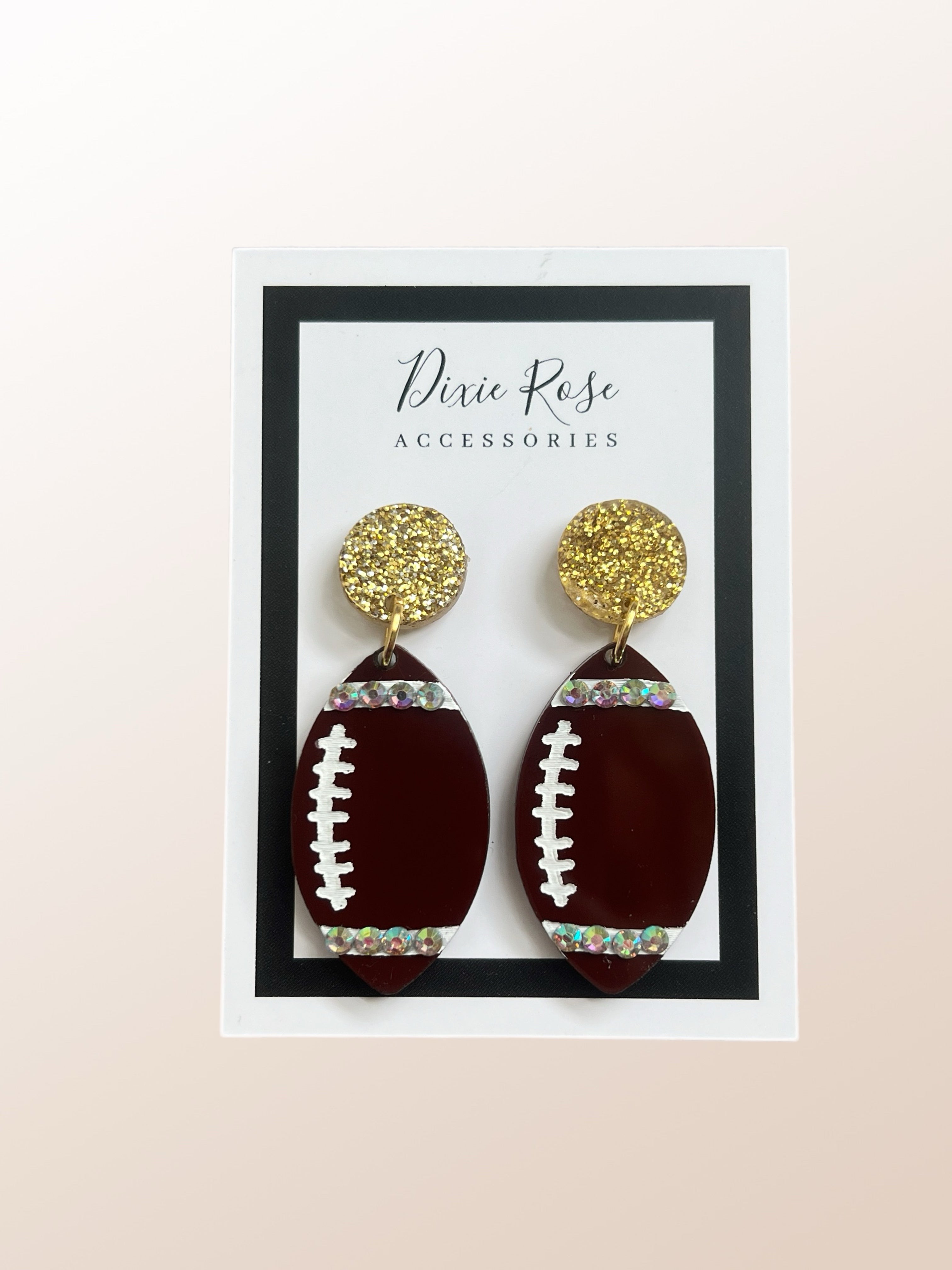 DIXIE ROSE Gold Football Crystal Earrings on Simply Obsessed