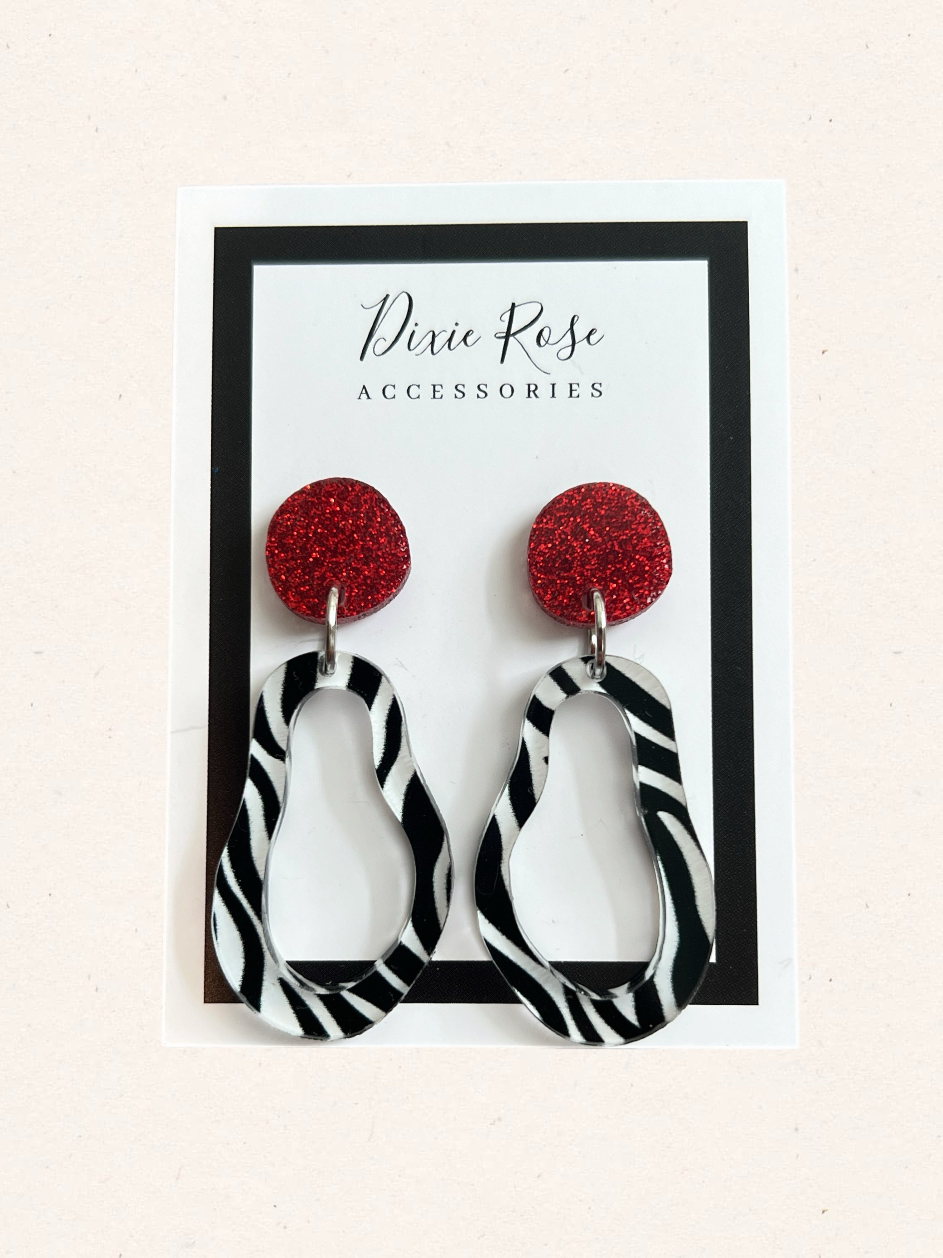 DIXIE ROSE Zebra/Red Abstract Earrings on Simply Obsessed