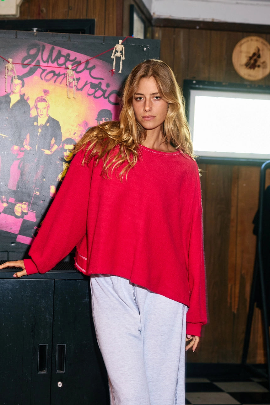BUCKETLIST Overlap Open Back Oversize Fit Reverse Stitched Top on Simply Obsessed