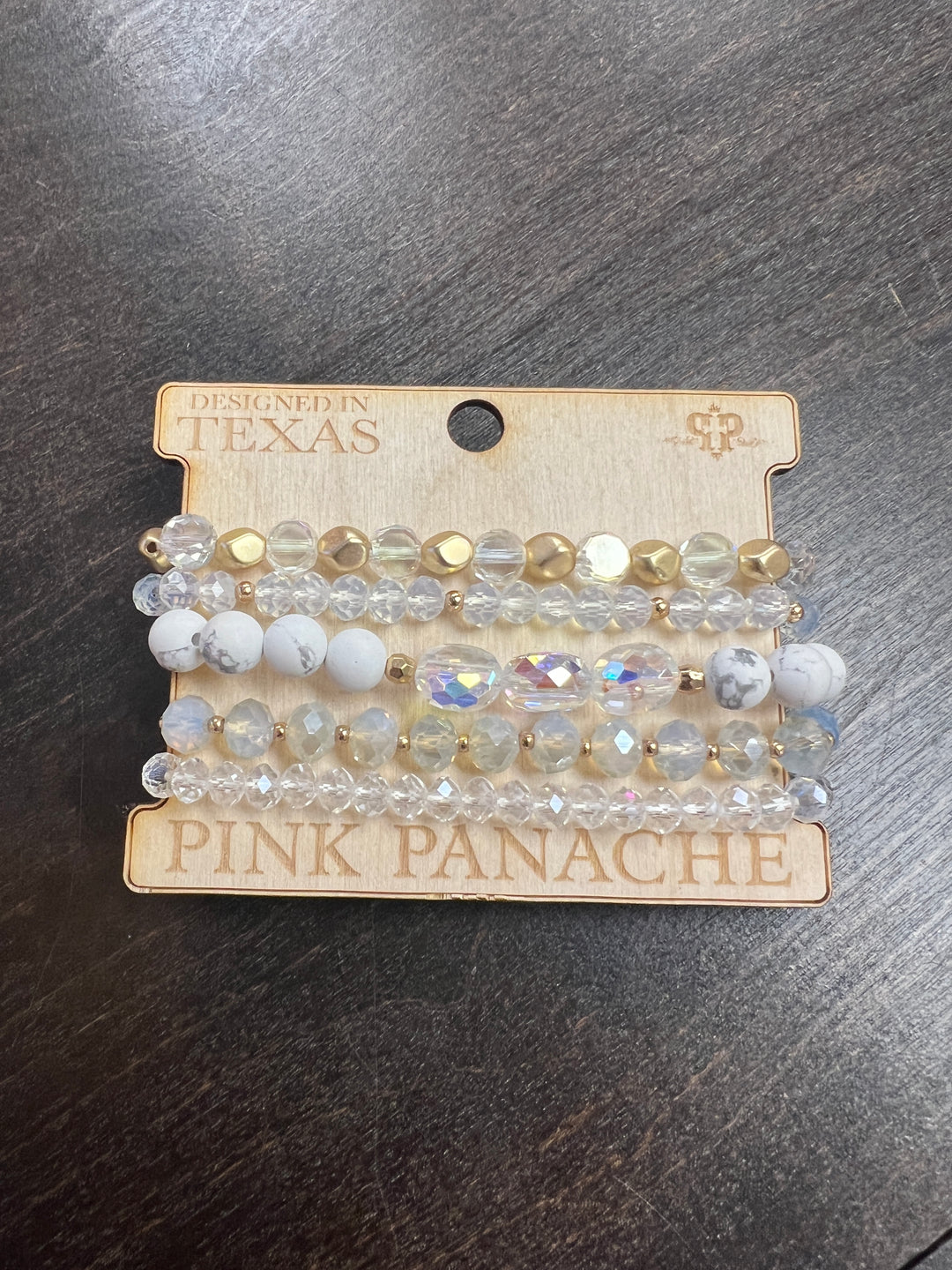 PINK PANACHE AB/Gold Beaded Bracelet Stack