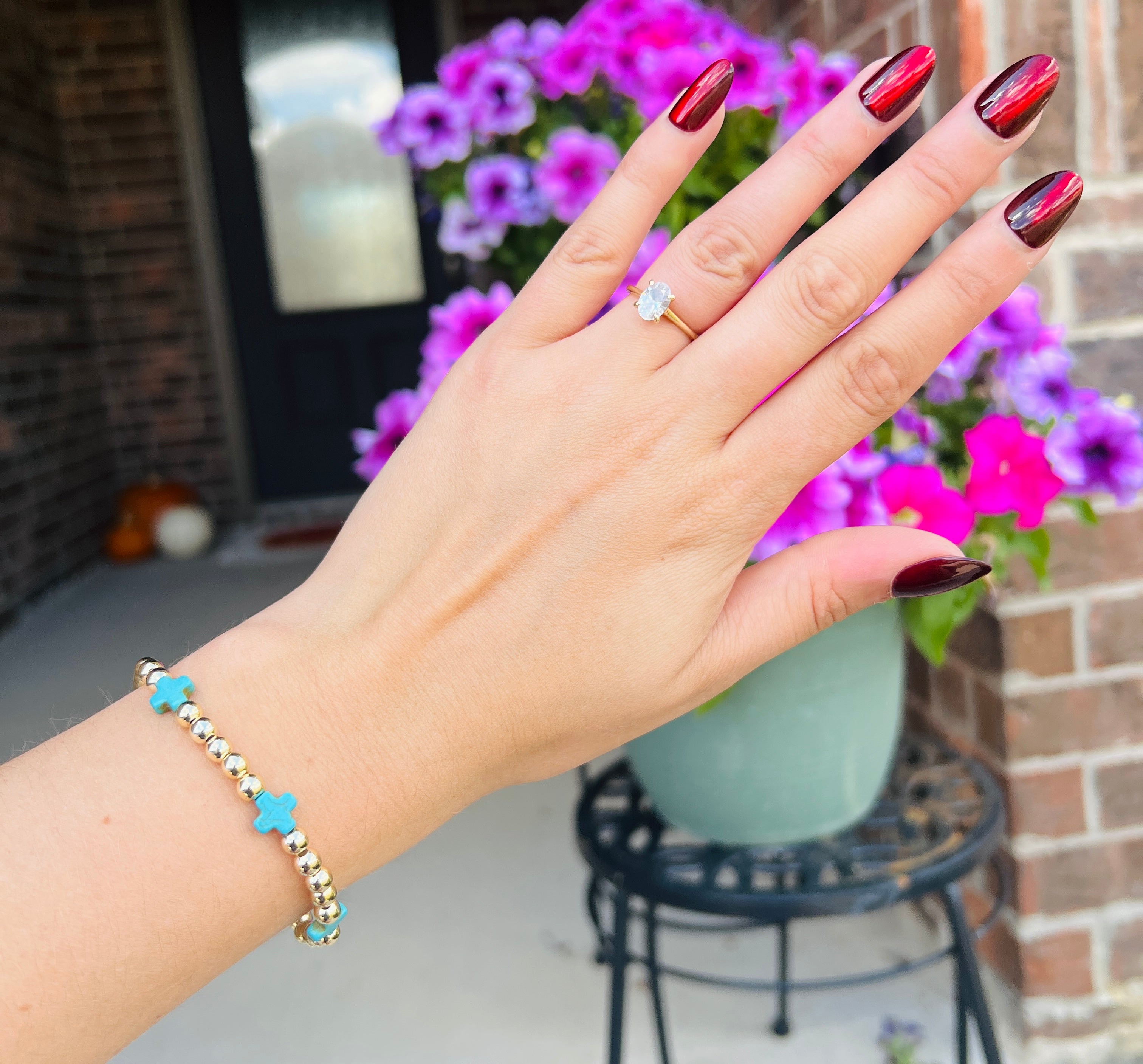 DIXIE ROSE 14K Gold Filled Turquoise Cross Bracelet on Simply Obsessed