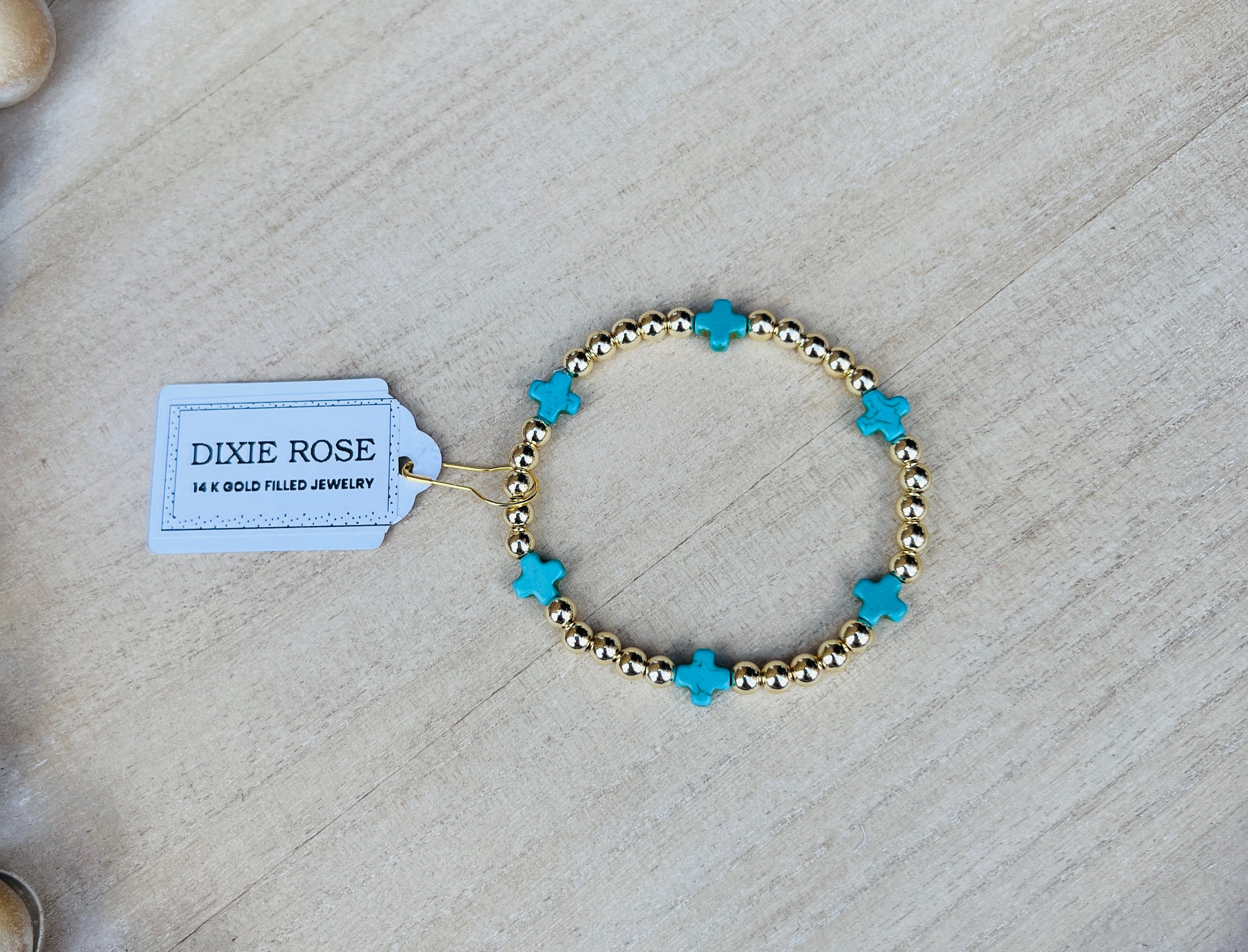 DIXIE ROSE 14K Gold Filled Turquoise Cross Bracelet on Simply Obsessed