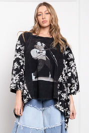 BLUE VELVET ELVIS Flower Poncho Sleeve Top - BLACK ***BEACH LIVE***