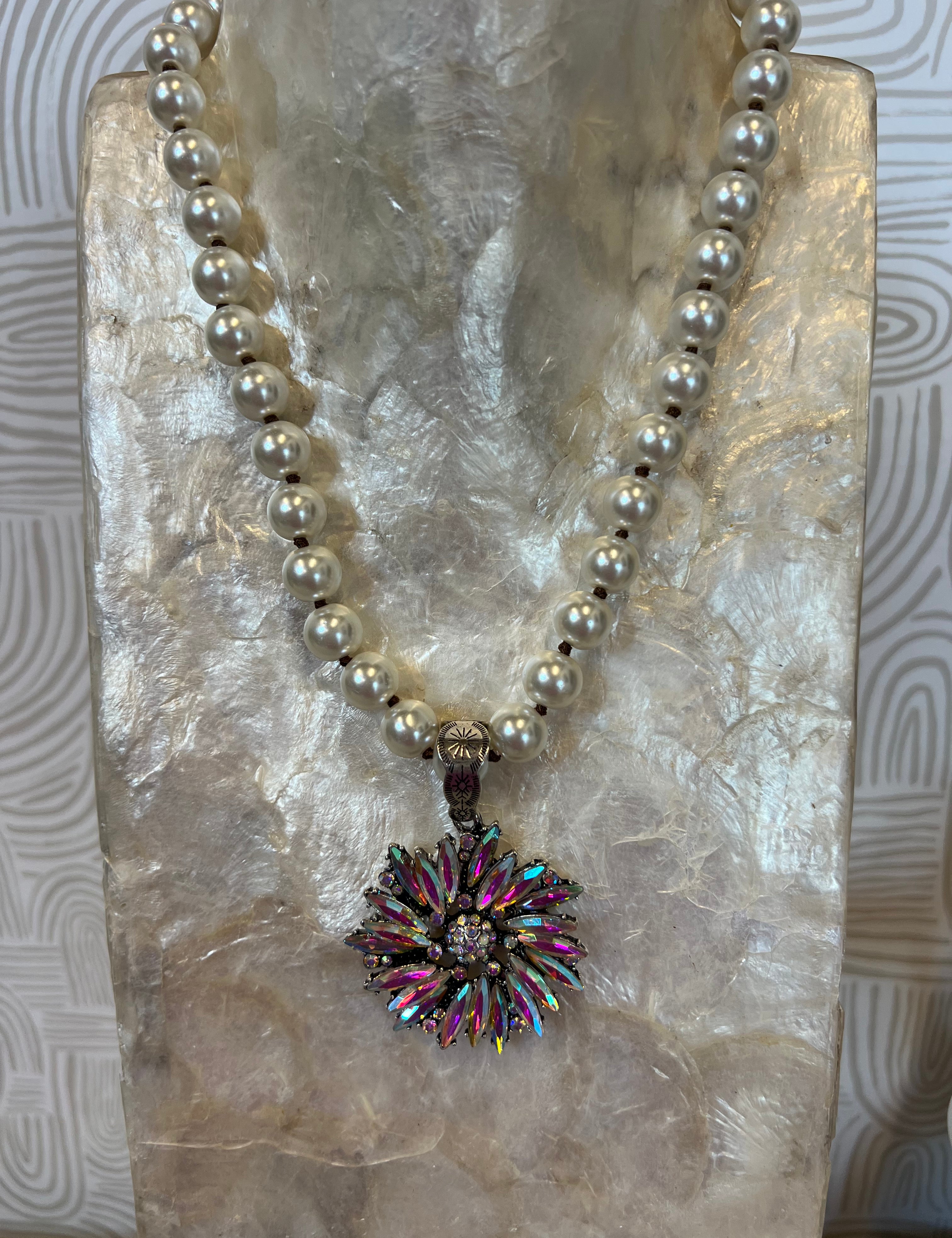 JEWELRY SALE AB Bling Flower on Pearl Necklace on Simply Obsessed