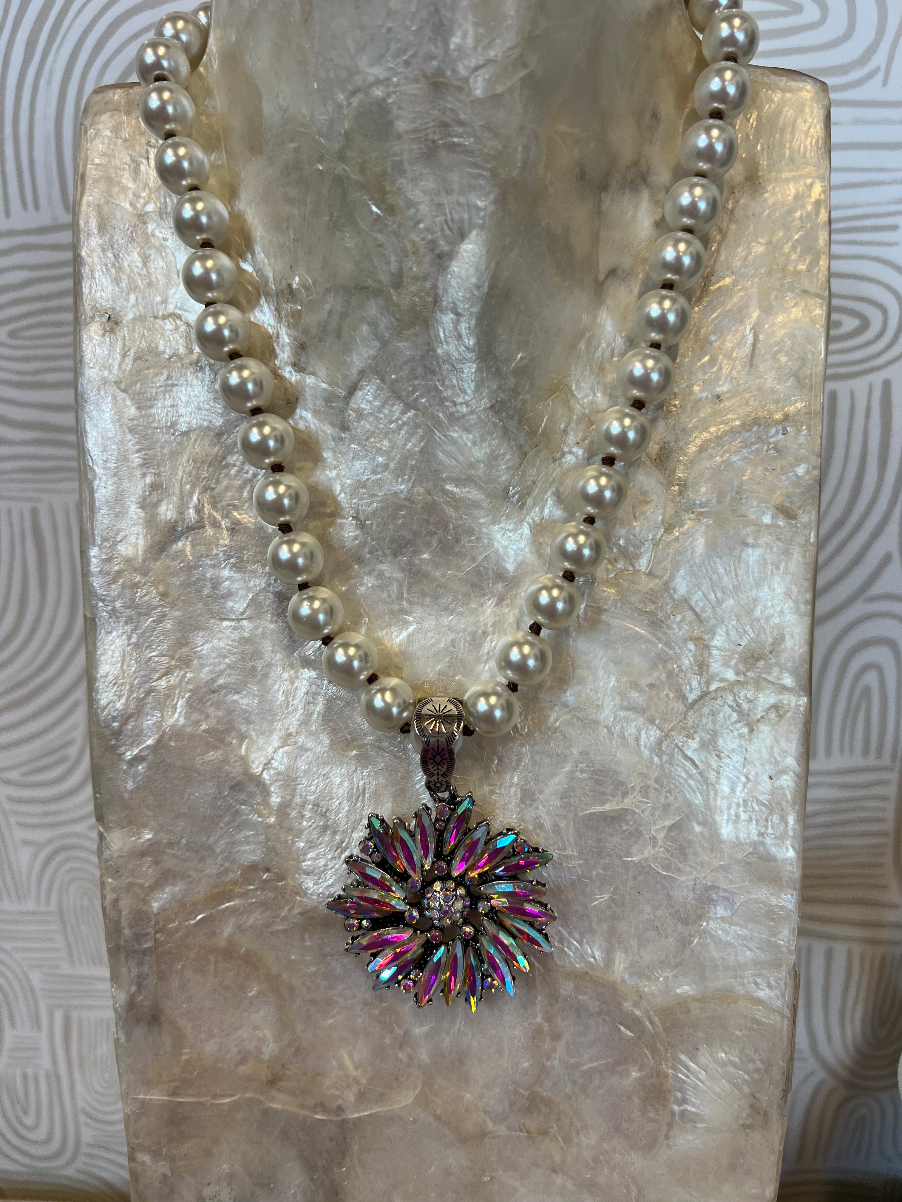 JEWELRY SALE AB Bling Flower on Pearl Necklace on Simply Obsessed