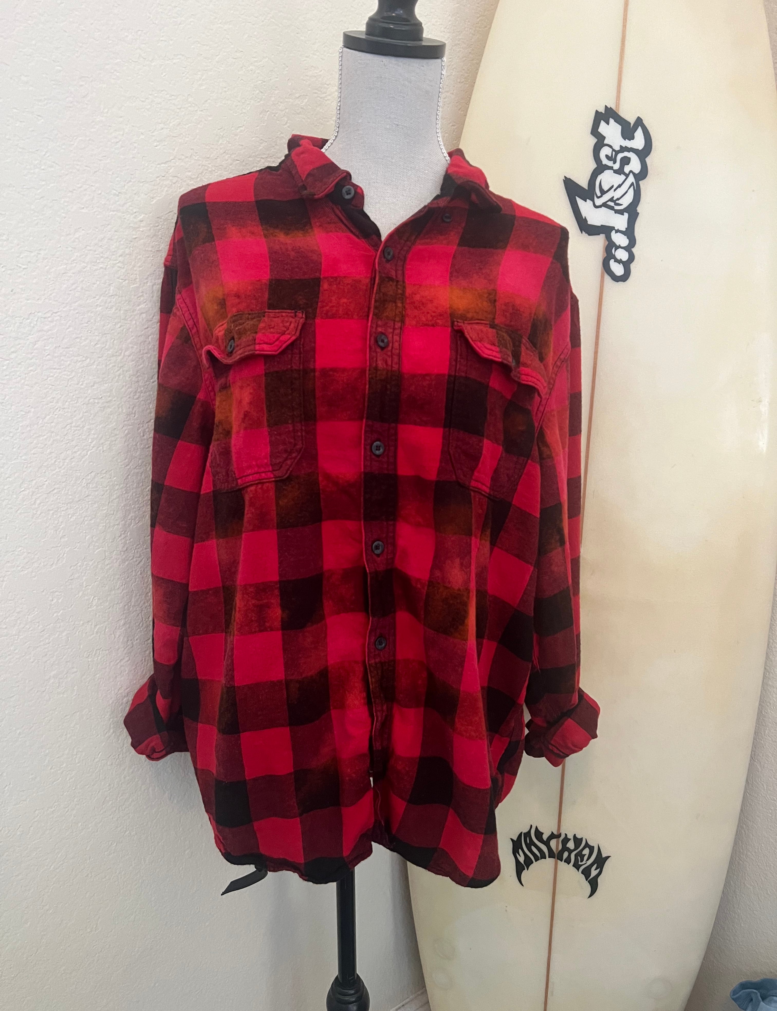 MALIBU HIPPIE Classic Red Buffalo Bleached Flannel on Simply Obsessed