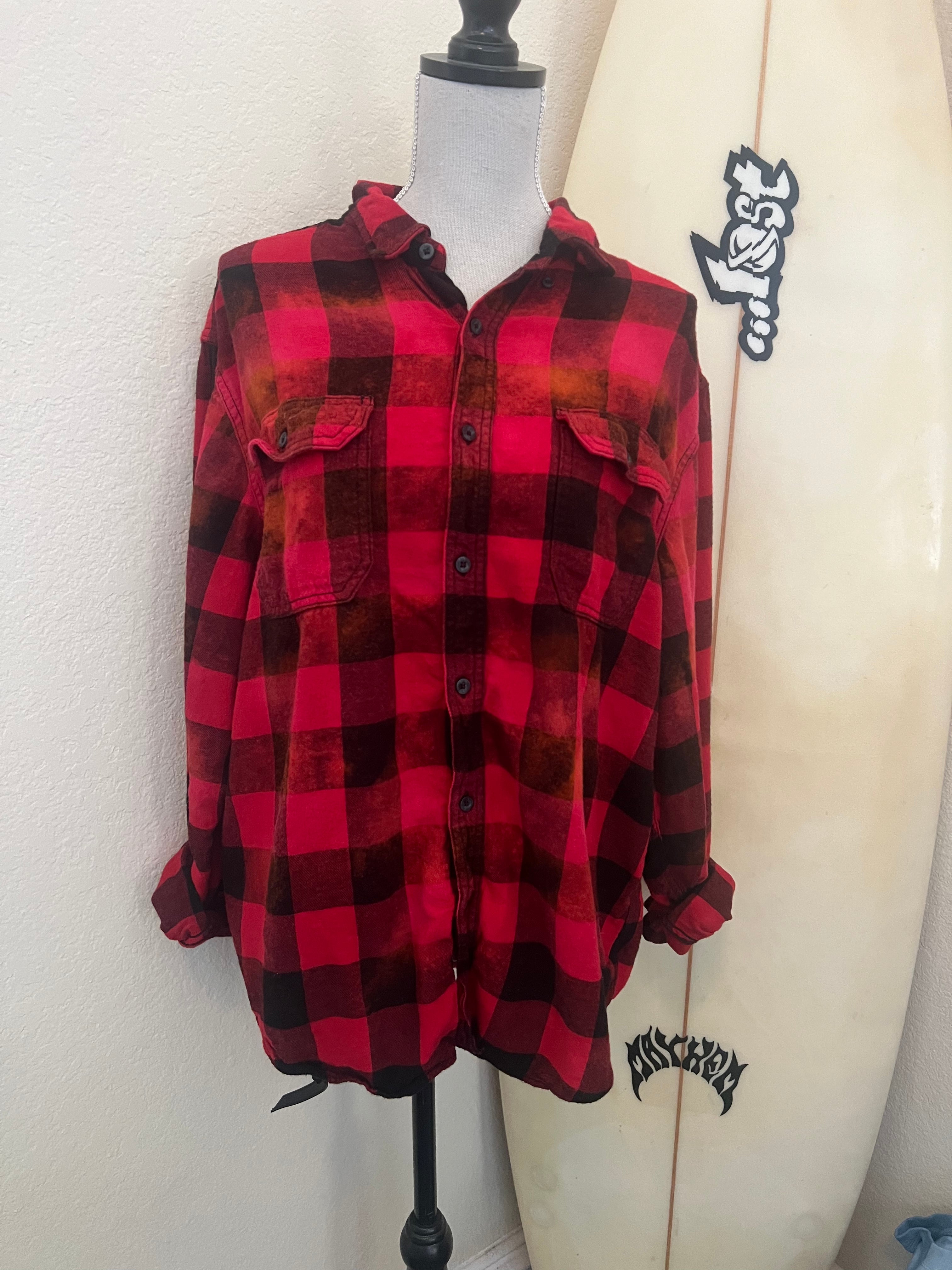 MALIBU HIPPIE Classic Red Buffalo Bleached Flannel on Simply Obsessed
