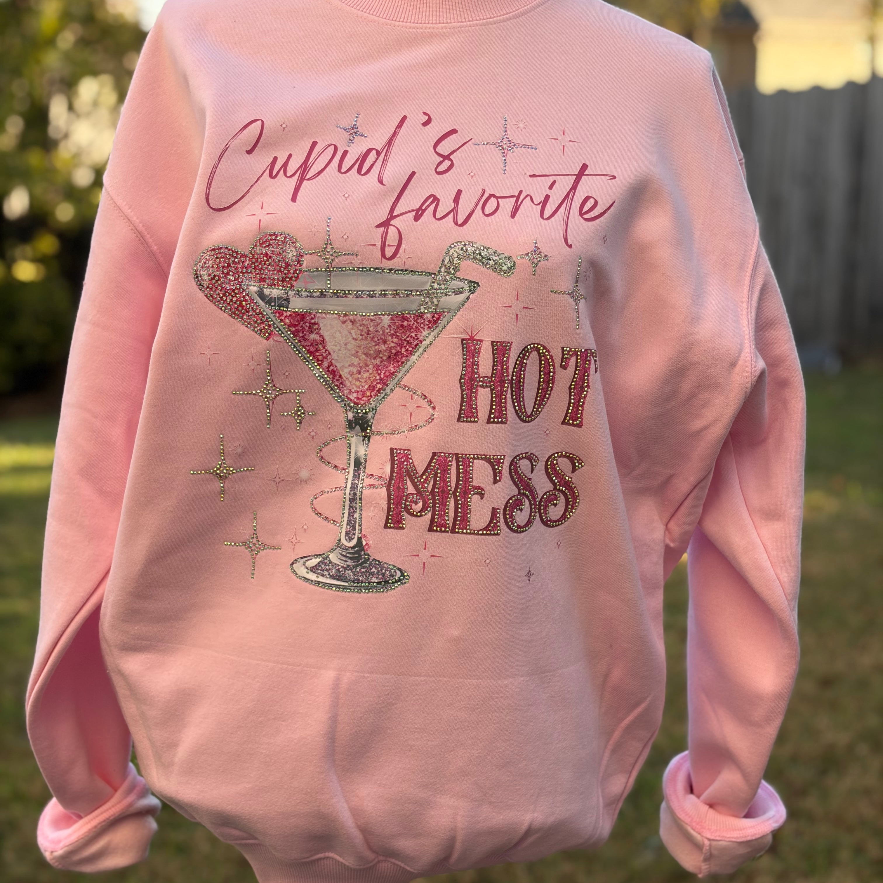 T-SHIRT JUNKIE Crystal Cupid's Favorite Hot Mess Sweatshirt on Simply Obsessed