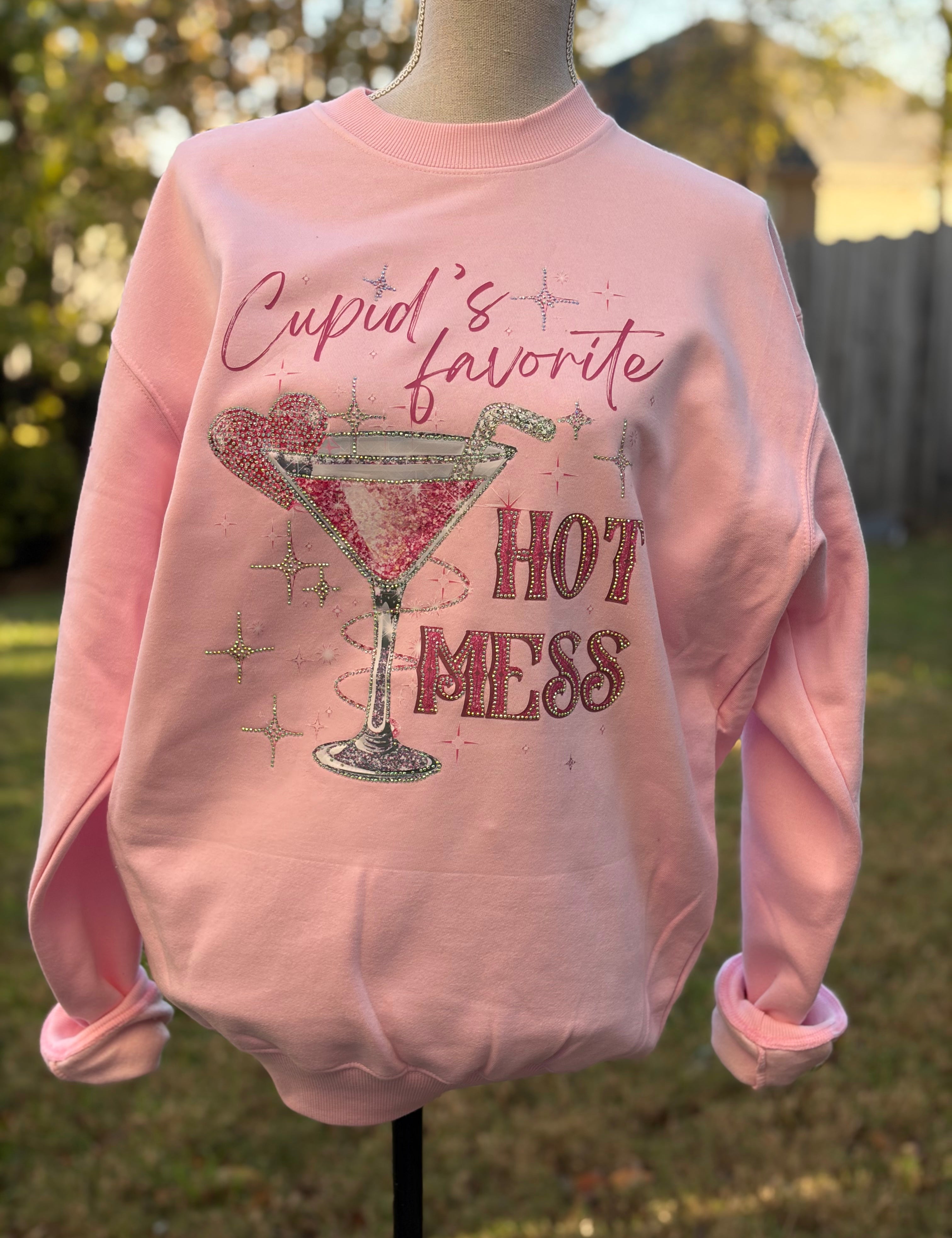 T-SHIRT JUNKIE Crystal Cupid's Favorite Hot Mess Sweatshirt on Simply Obsessed