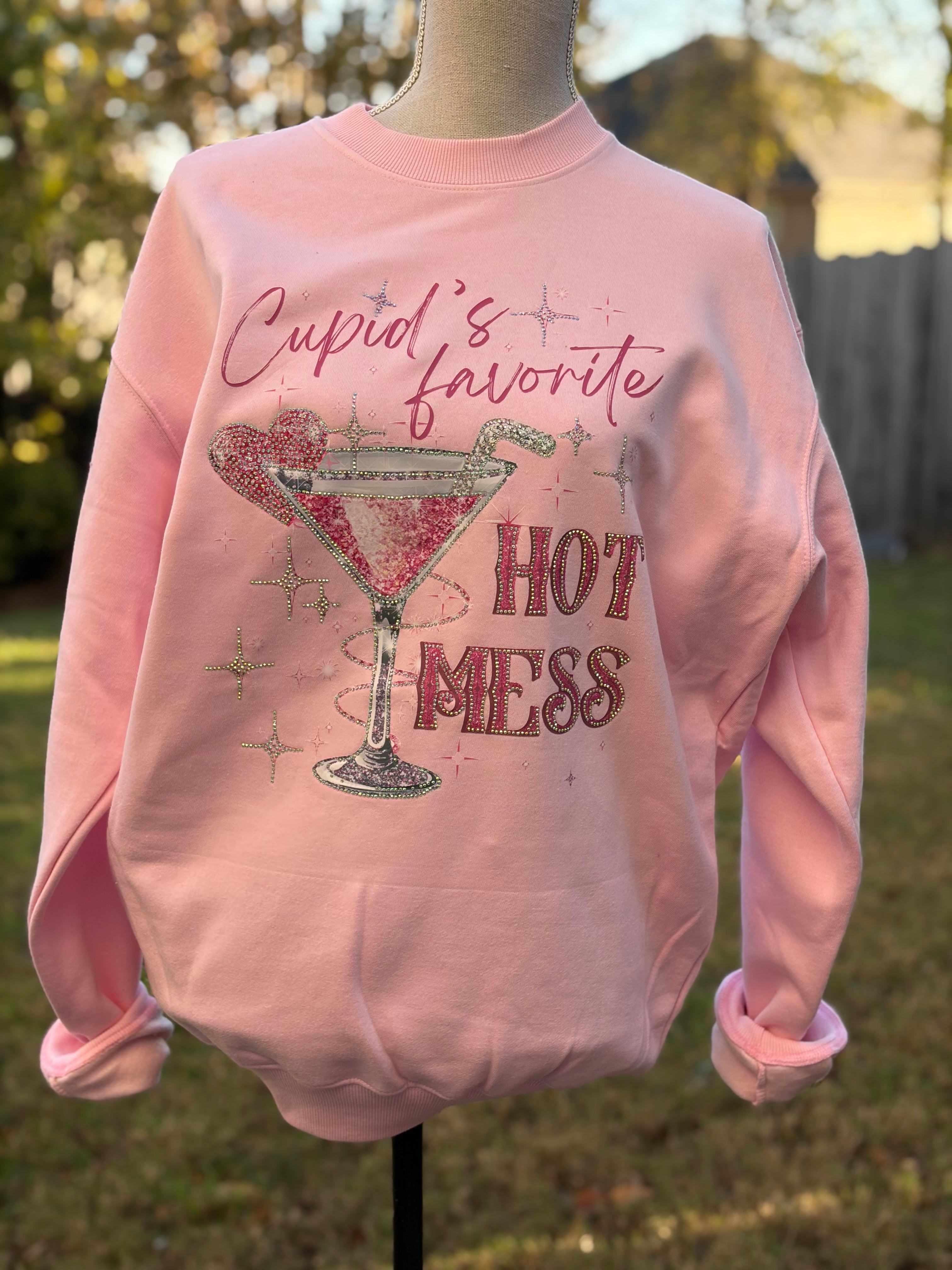 T-SHIRT JUNKIE Crystal Cupid's Favorite Hot Mess Sweatshirt on Simply Obsessed