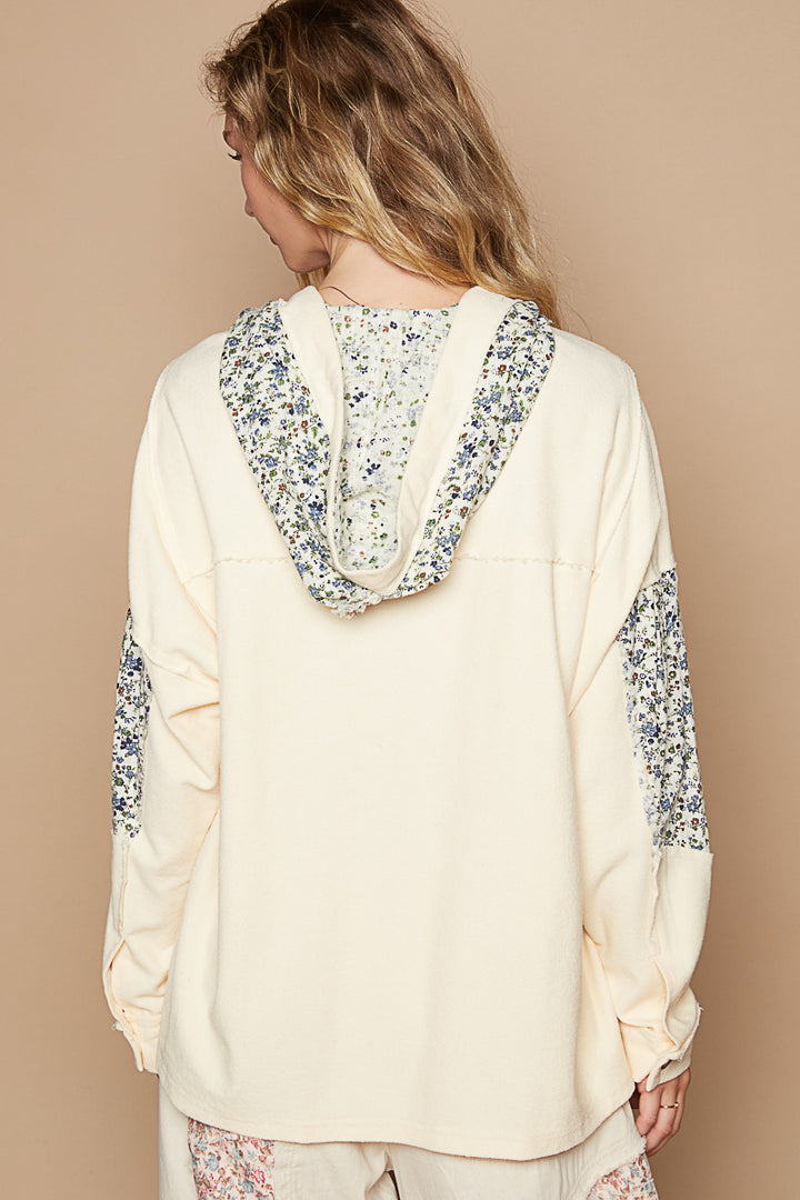 POL Knit Floral Star Hoodie - Cream