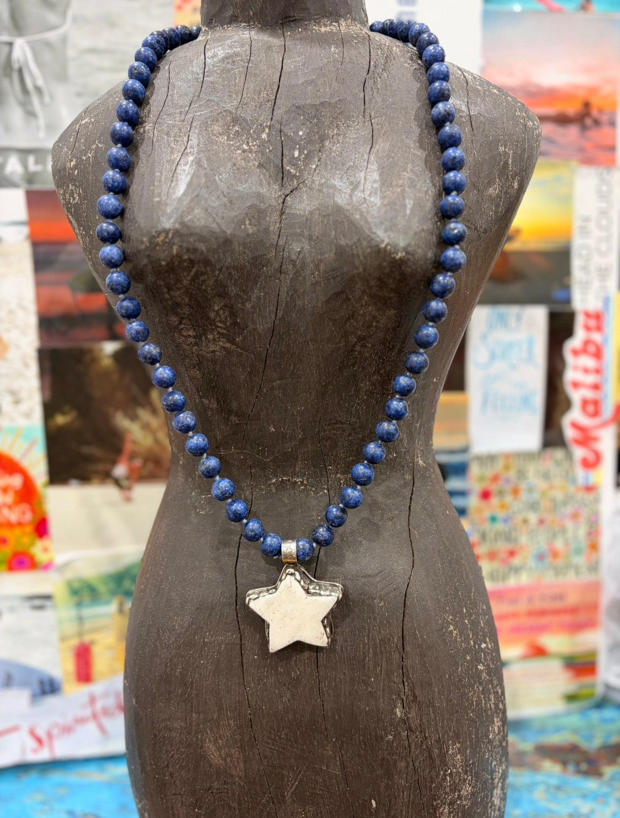 MALIBU HIPPIE Sea Sediment Tibetan Silver Carved Tusk Star OOAK Necklace on Simply Obsessed