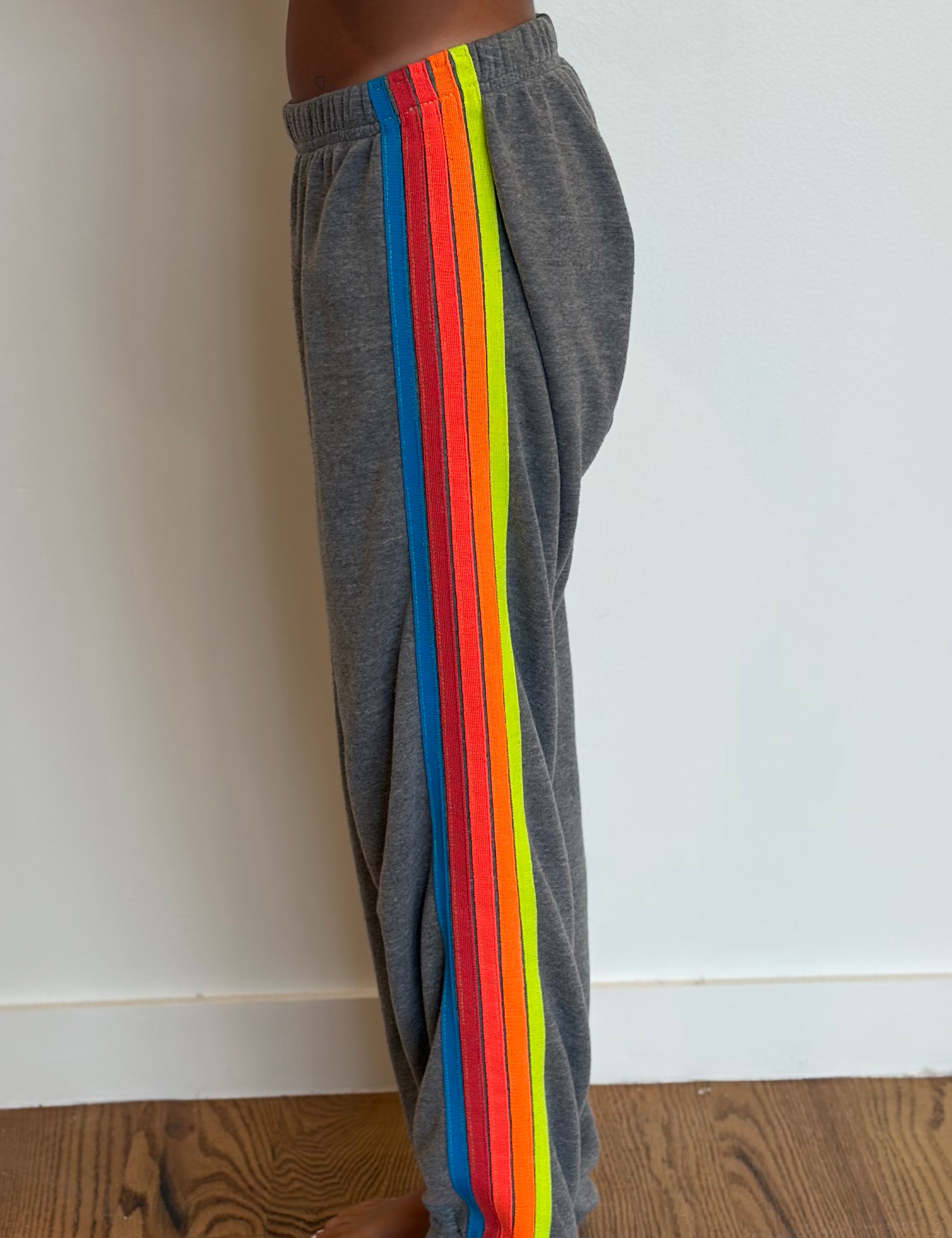 VINTAGE AVIATOR NATION Classic Five Stripe Sweatpants MEDIUM GREY NEON on Simply Obsessed