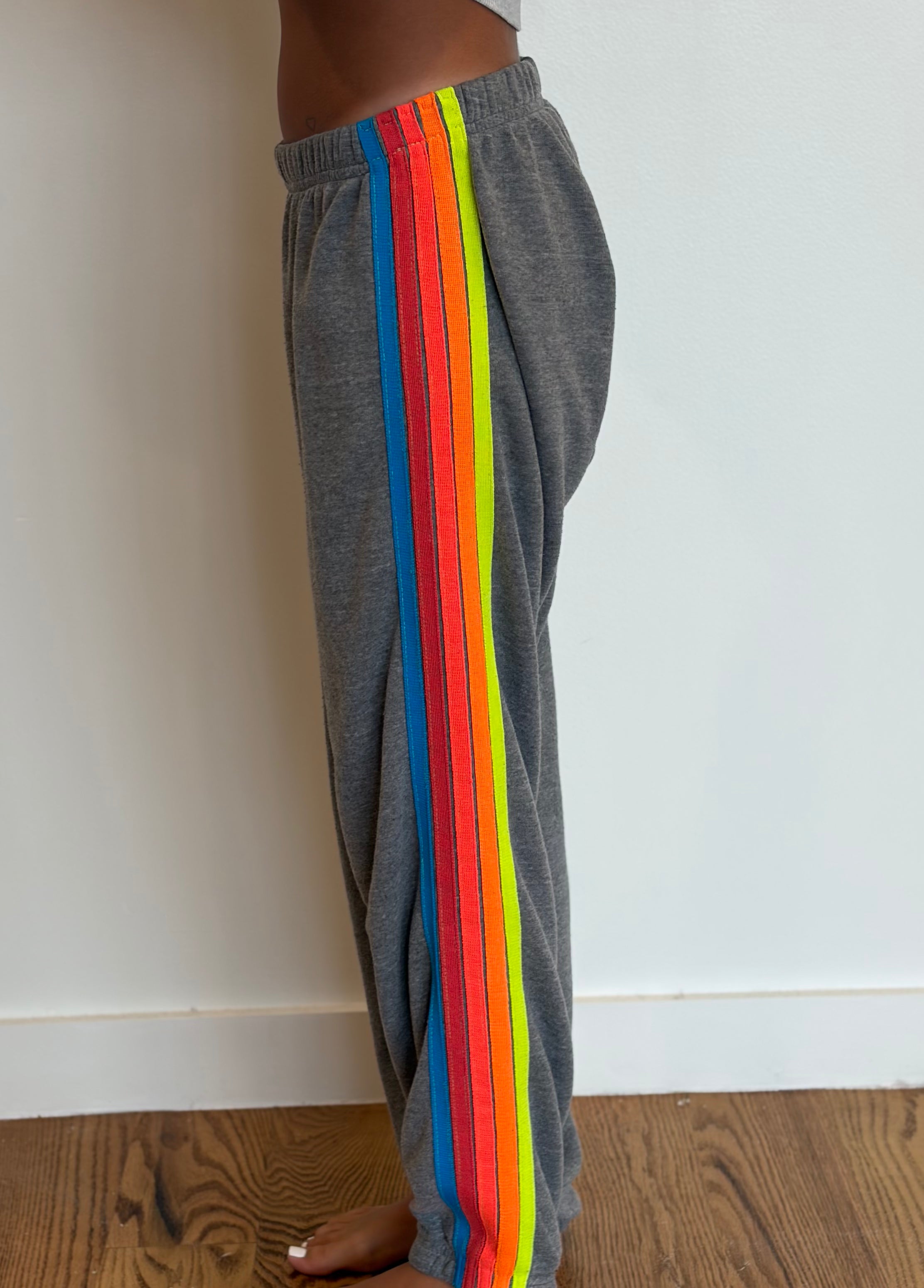 VINTAGE AVIATOR NATION Classic Five Stripe Sweatpants MEDIUM GREY NEON on Simply Obsessed