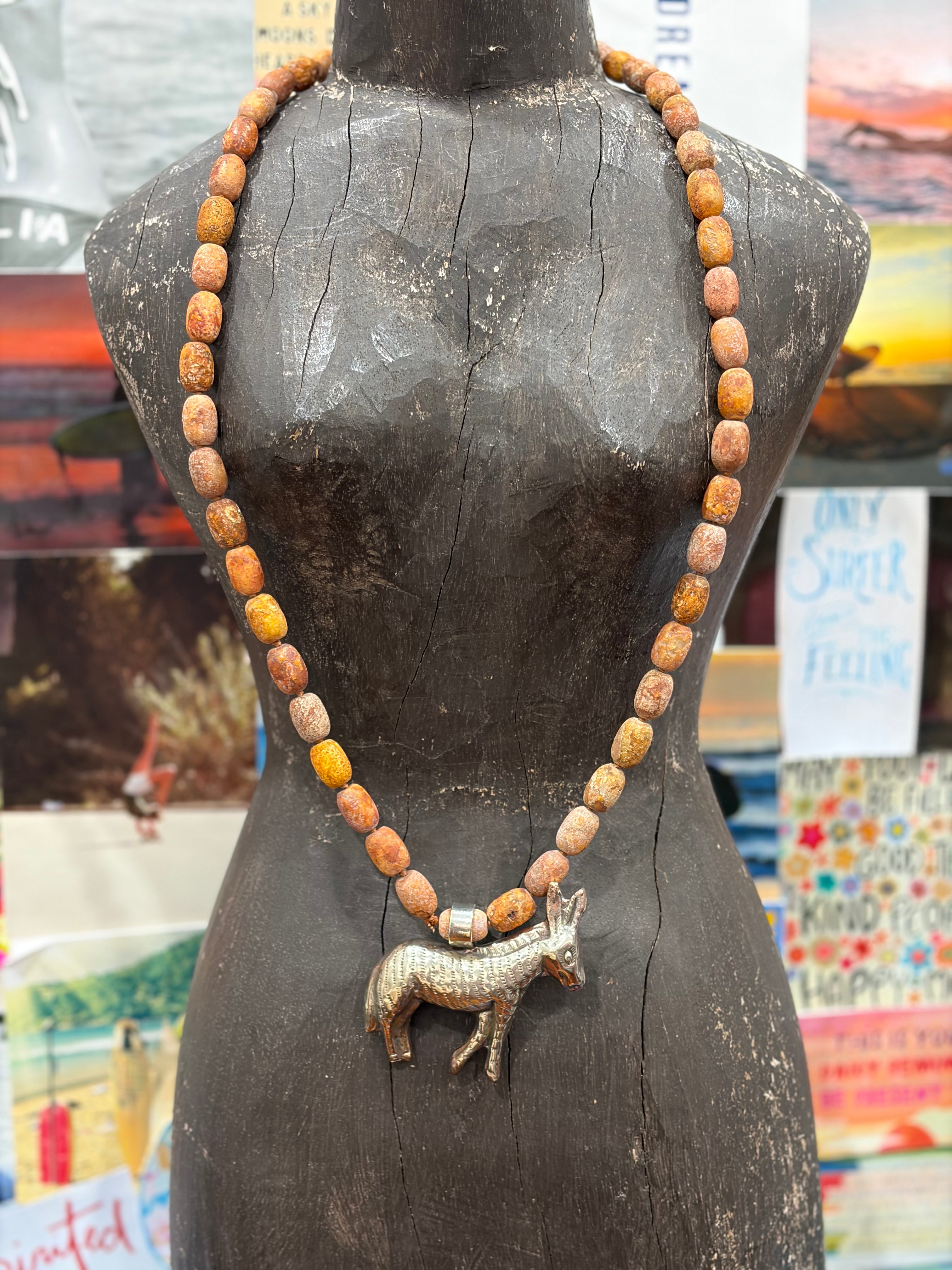 MALIBU HIPPIE Natural Jasper Tibetan Silver Donkey OOAK Necklace #3 on Simply Obsessed