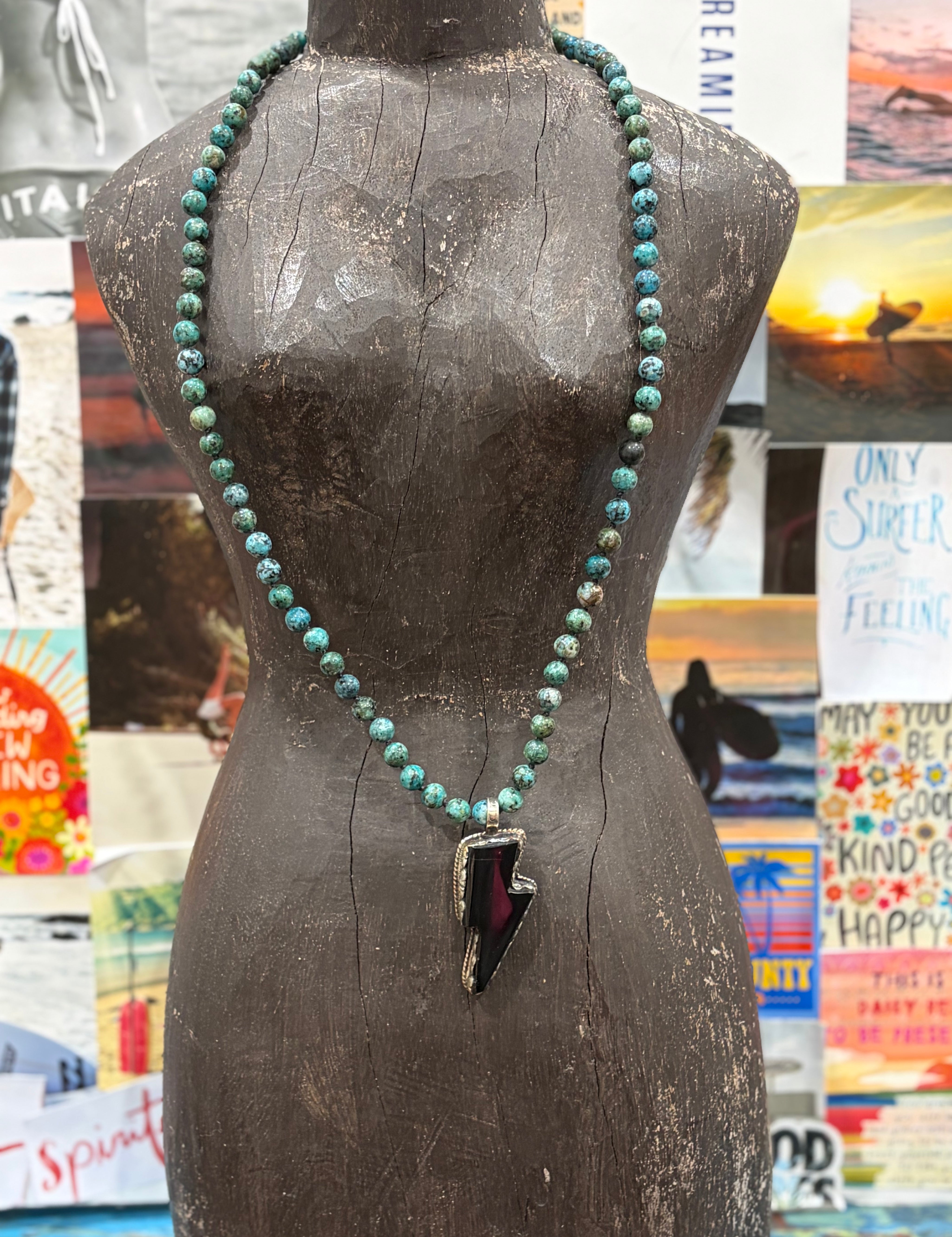 MALIBU HIPPIE African Turquoise Tibetan Silver Black Obsidian Bolt OOAK Necklace #10 on Simply Obsessed