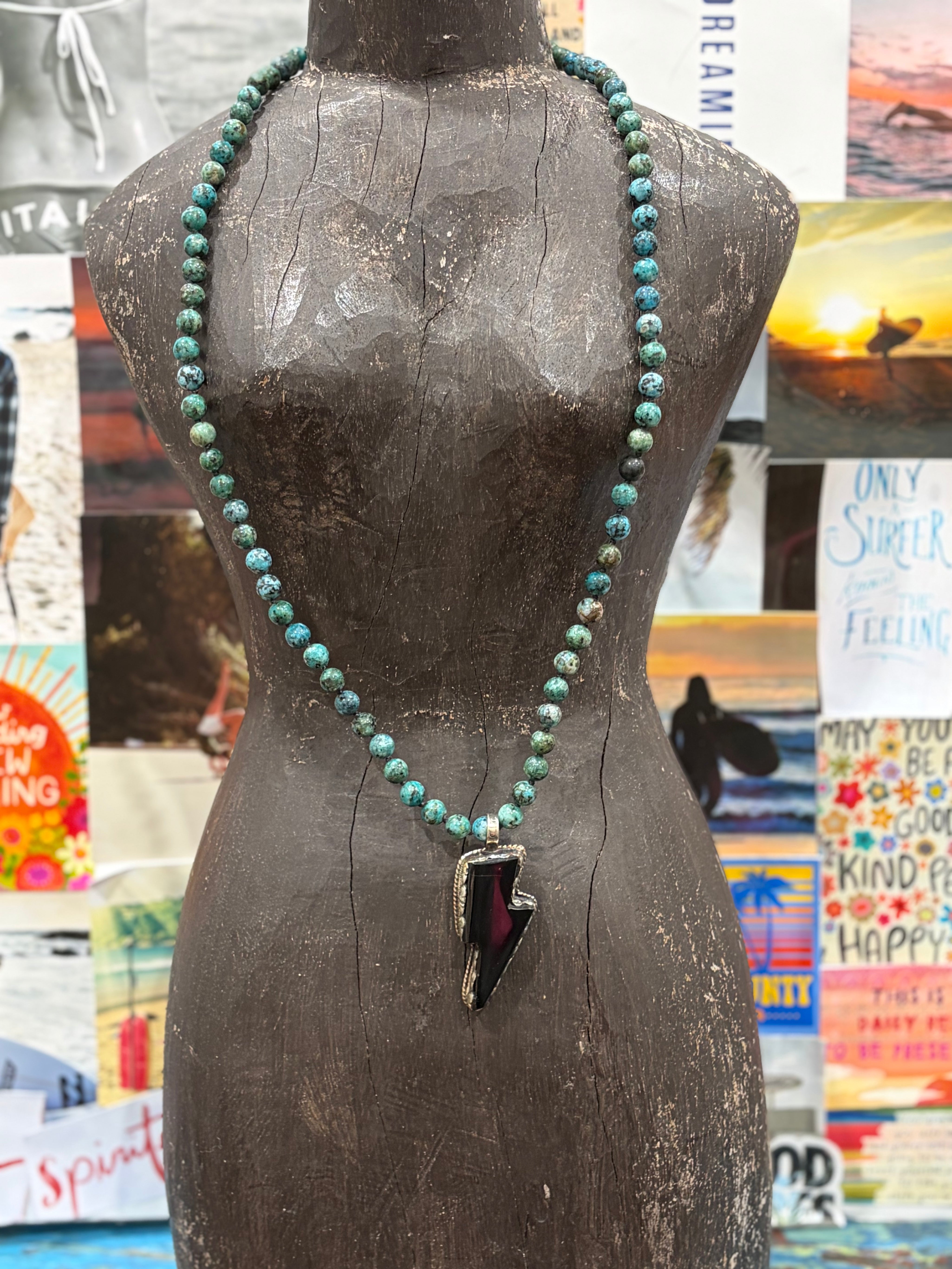 MALIBU HIPPIE African Turquoise Tibetan Silver Black Obsidian Bolt OOAK Necklace #10 on Simply Obsessed