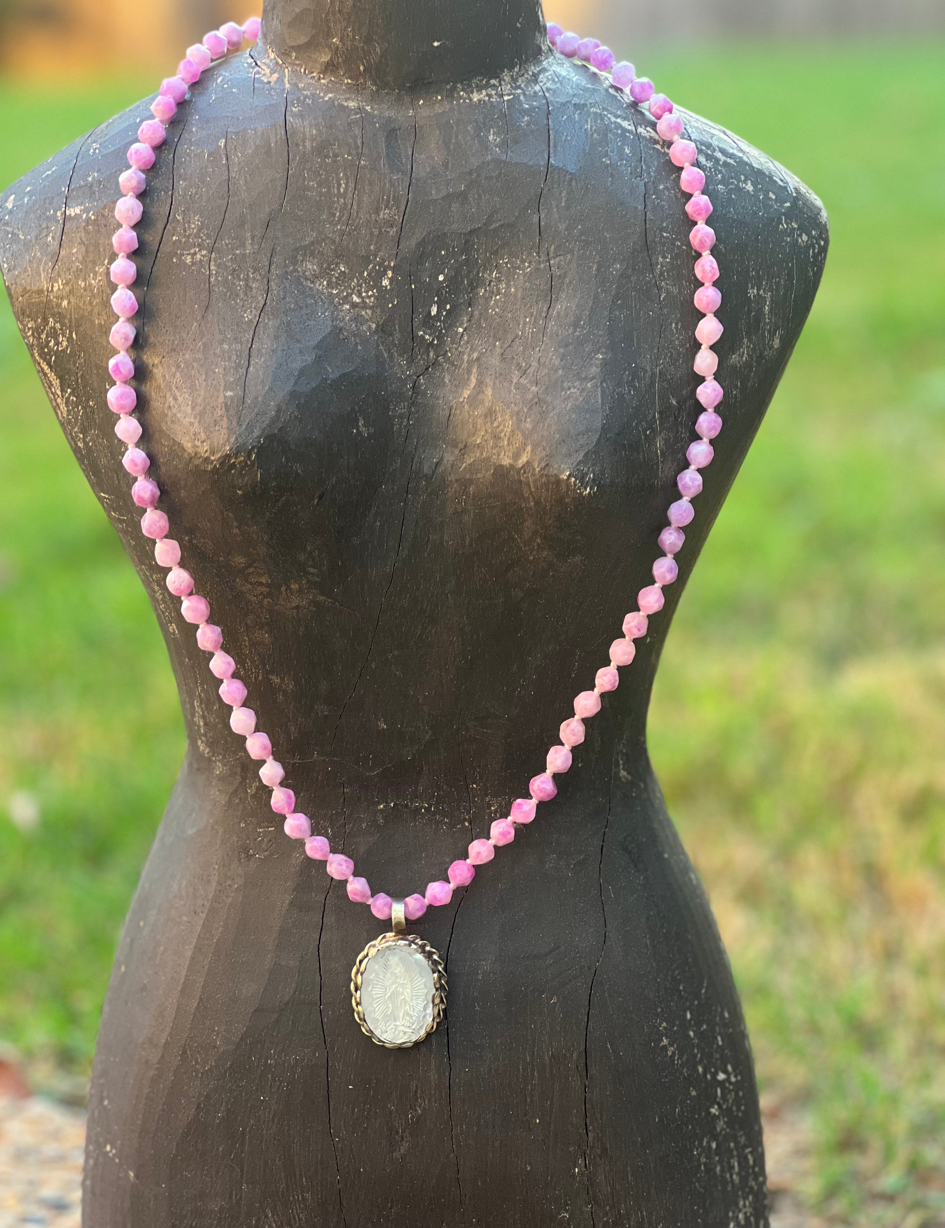 MALIBU HIPPIE Colbalt Calcite Mother of Pearl Virgin Mary Tibetan Silver OOAK Necklace on Simply Obsessed