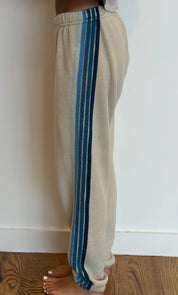 VINTAGE AVIATOR NATION Classic Five Stripe Sweatpants MEDIUM OATMEAL BLUE