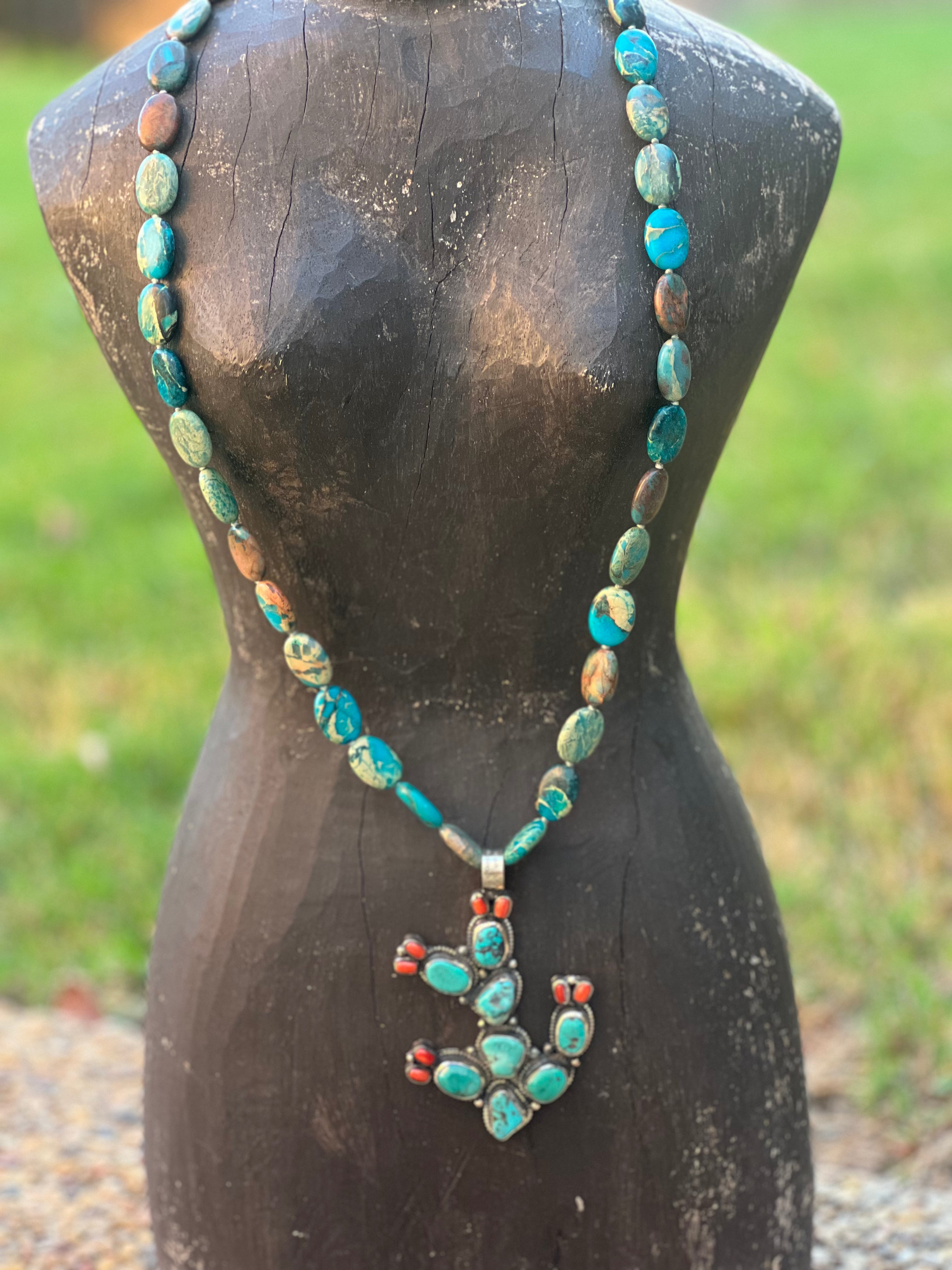 MALIBU HIPPIE Sponge Coral Tibetan Silver Turquoise/Coral Cactus OOAK Necklace on Simply Obsessed