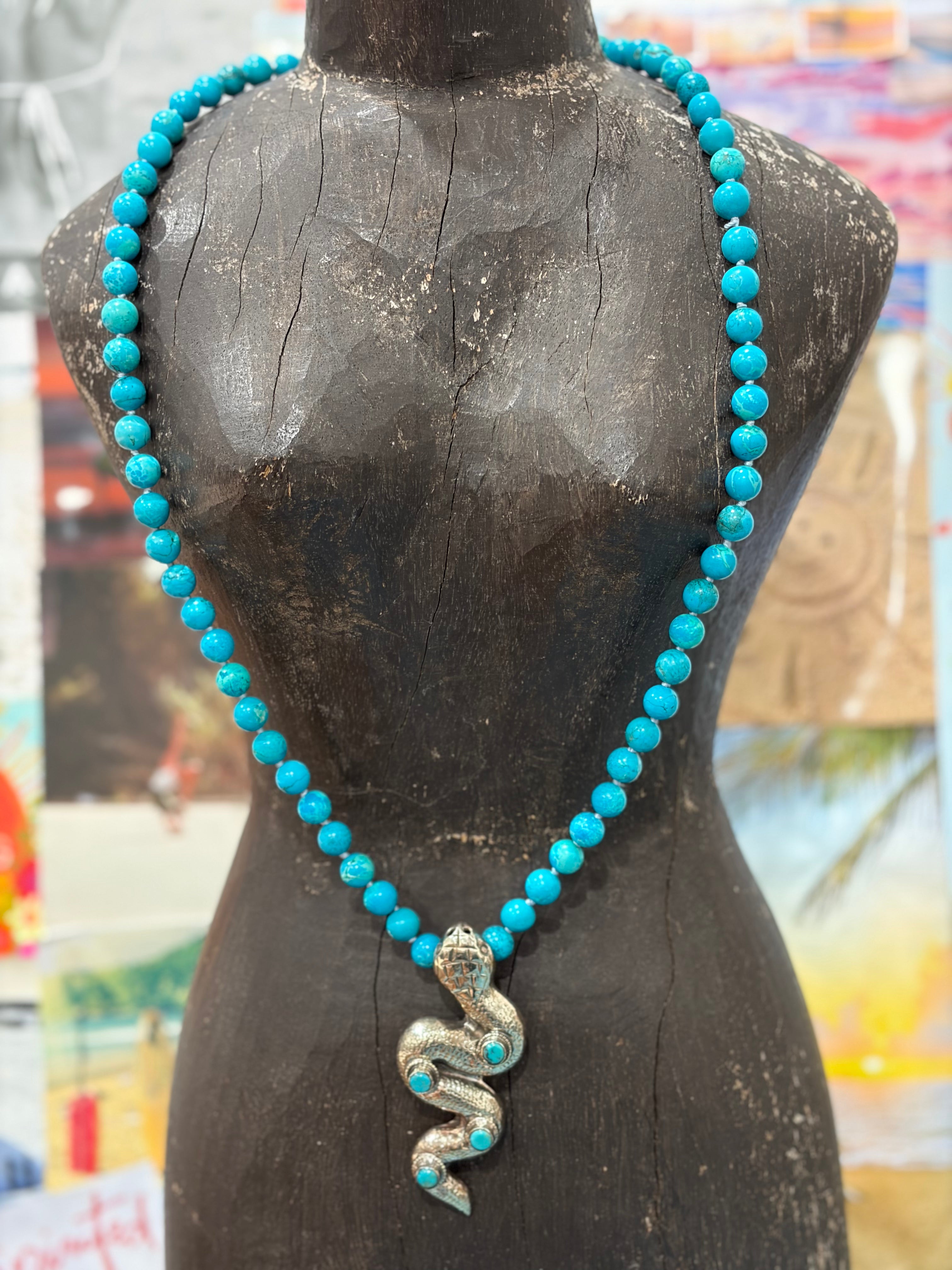 MALIBU HIPPIE OOAK Chrysocolla Tibetan Silver Snake Necklace