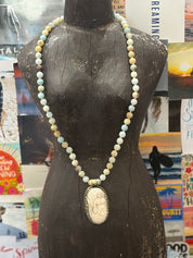 MALIBU HIPPIE Amazonite Tibetan Silver Carved Tusk Mermaid OOAK Necklace