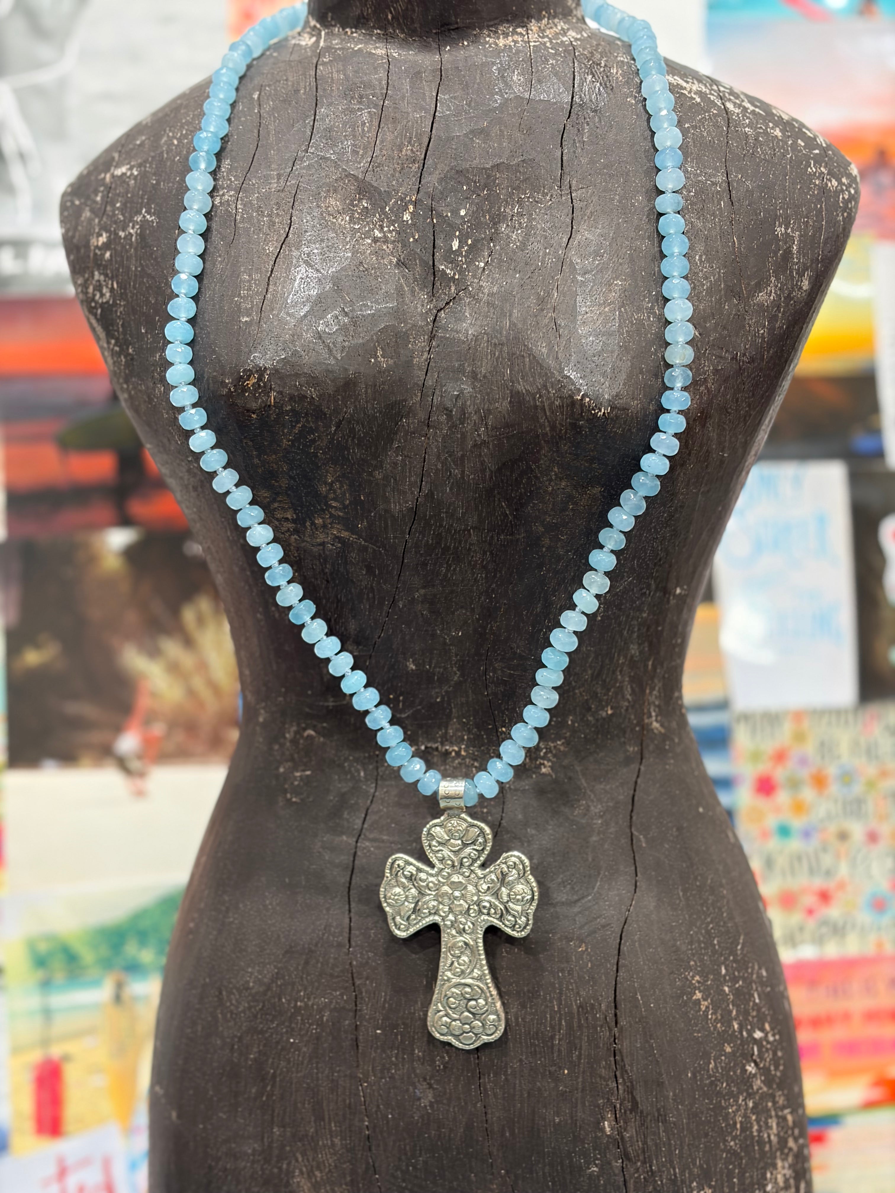 MALIBU HIPPIE Dyed Jade Tibetan Silver Cross OOAK Necklace on Simply Obsessed