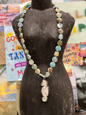 MALIBU HIPPIE Amazonite Tibetan Silver Carved Tusk Seahorse OOAK Necklace on Simply Obsessed