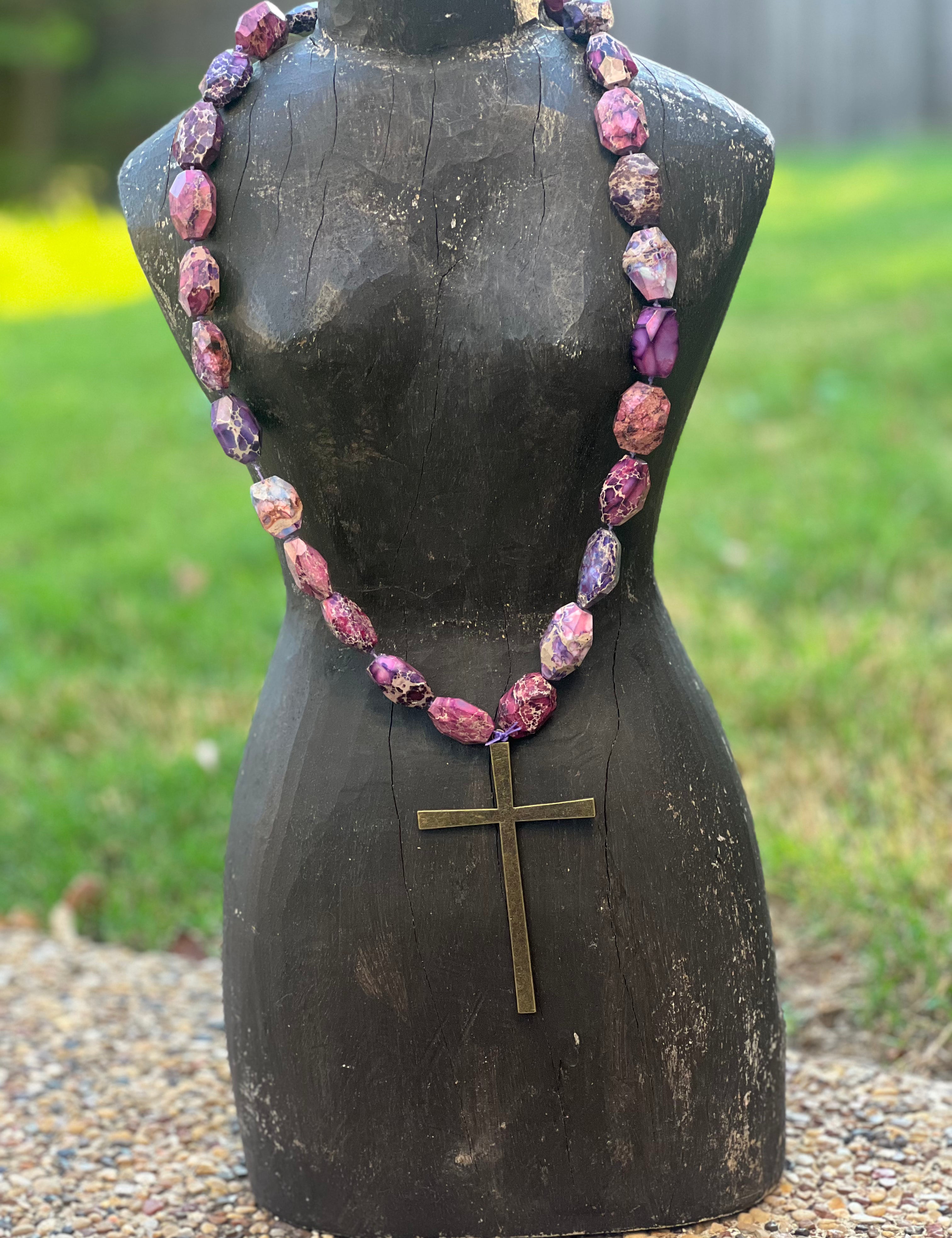 MALIBU HIPPIE Sponge Coral Vintage Brass Cross OOAK Necklace on Simply Obsessed