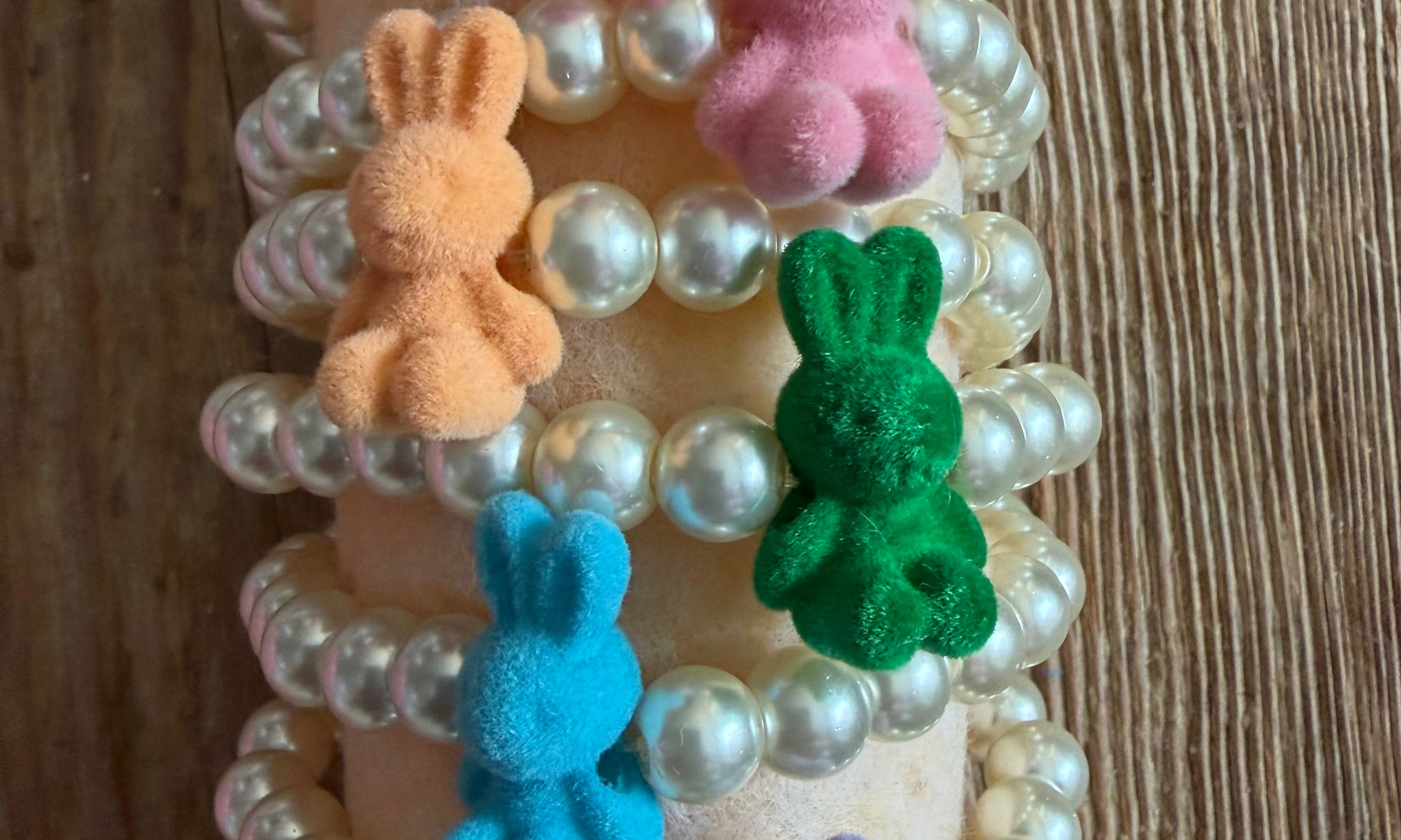 MALIBU HIPPIE Fuzzy Bunny Pearl Stretch Bracelets on Simply Obsessed