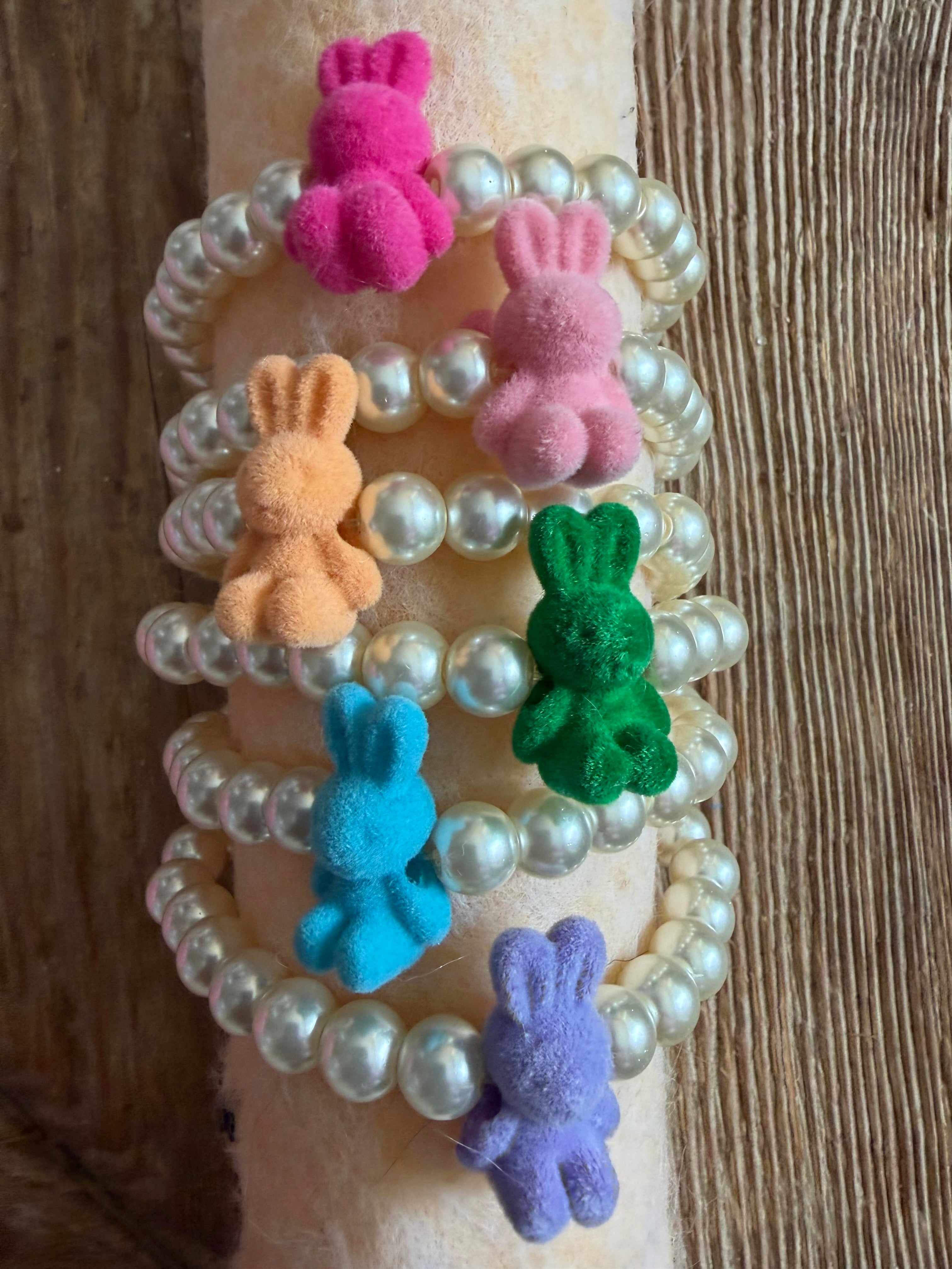 MALIBU HIPPIE Fuzzy Bunny Pearl Stretch Bracelets on Simply Obsessed