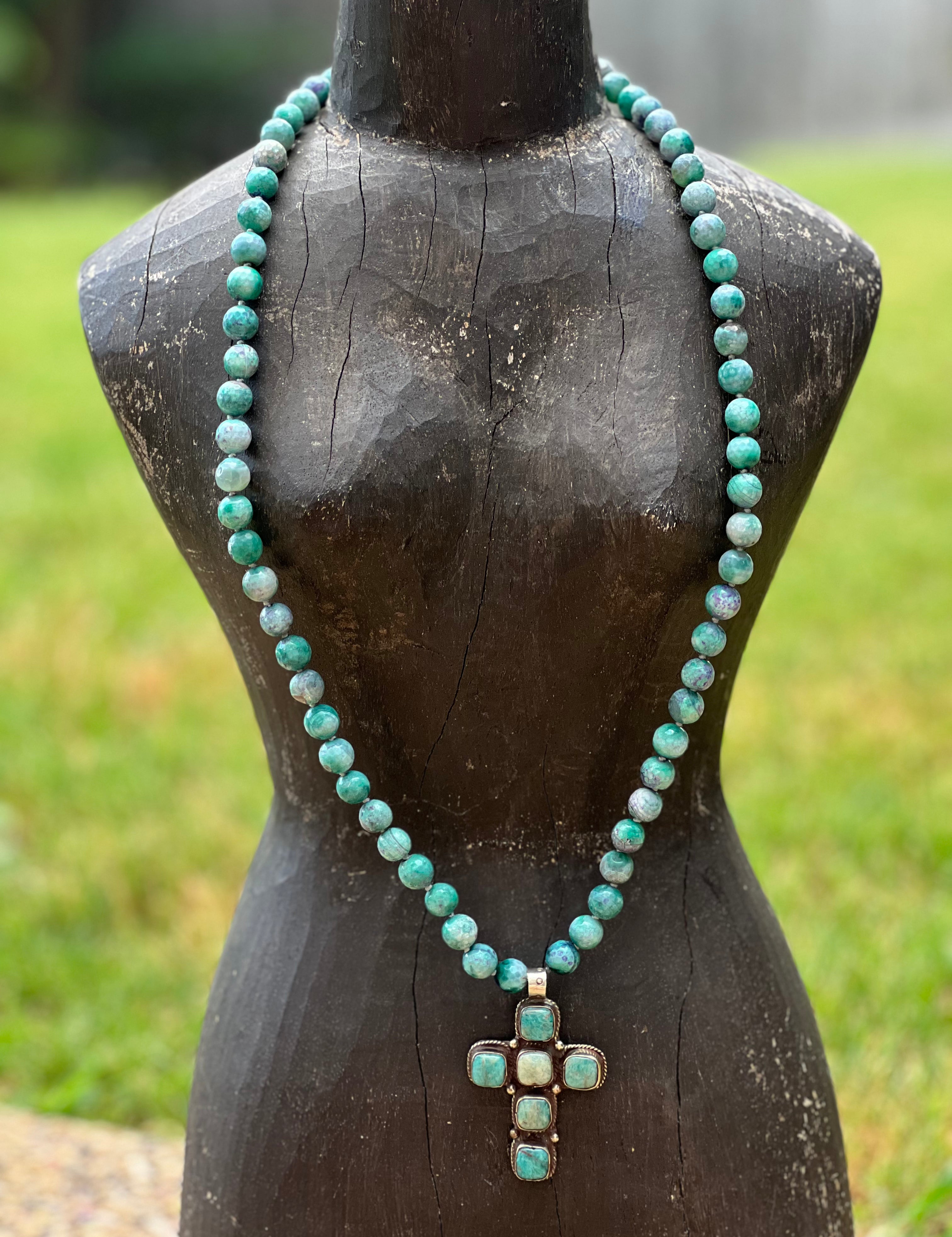 Fire Agate Tibetan Silver Chysocolla OOAK Necklace on Simply Obsessed