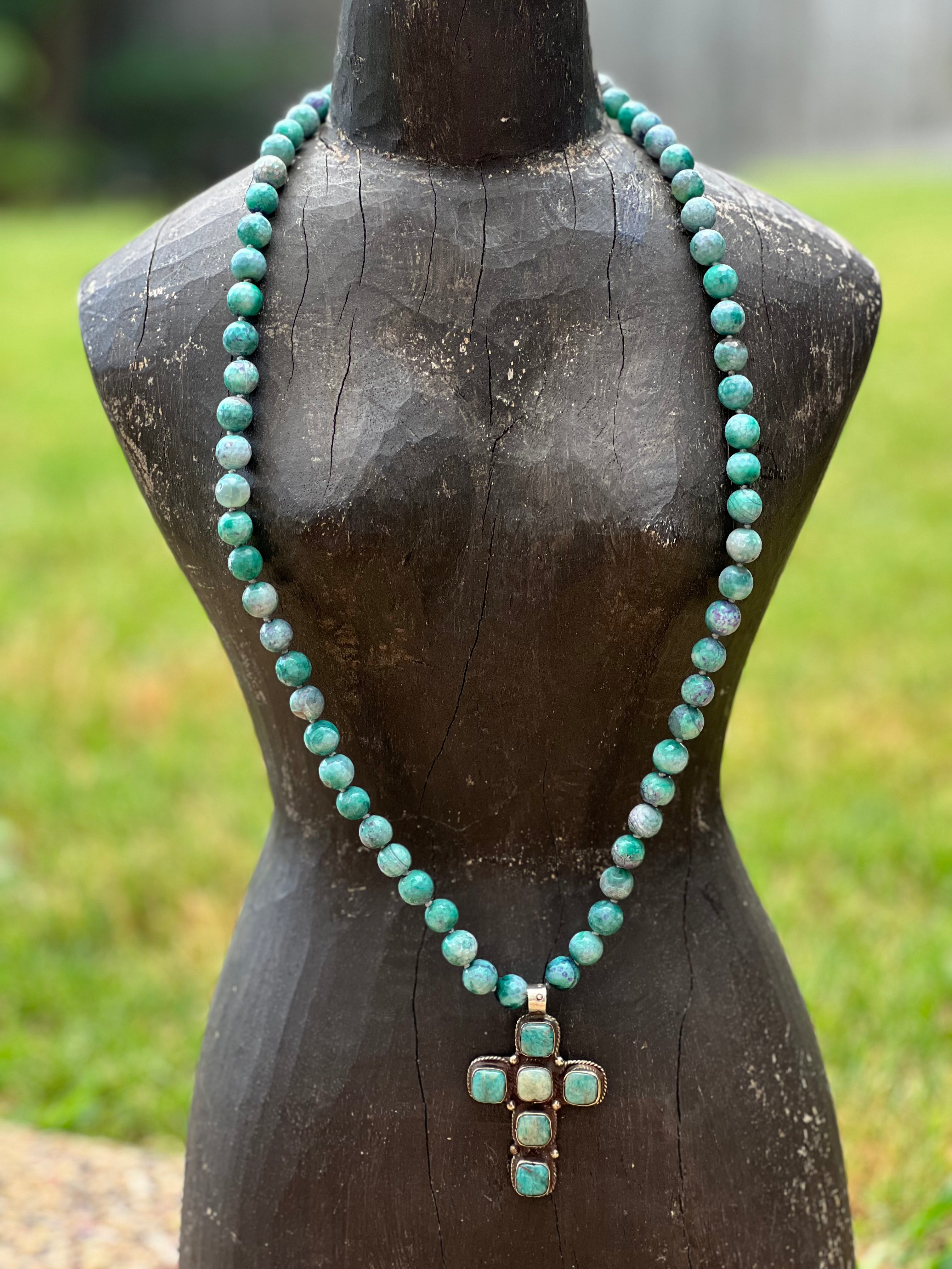 Fire Agate Tibetan Silver Chysocolla OOAK Necklace on Simply Obsessed