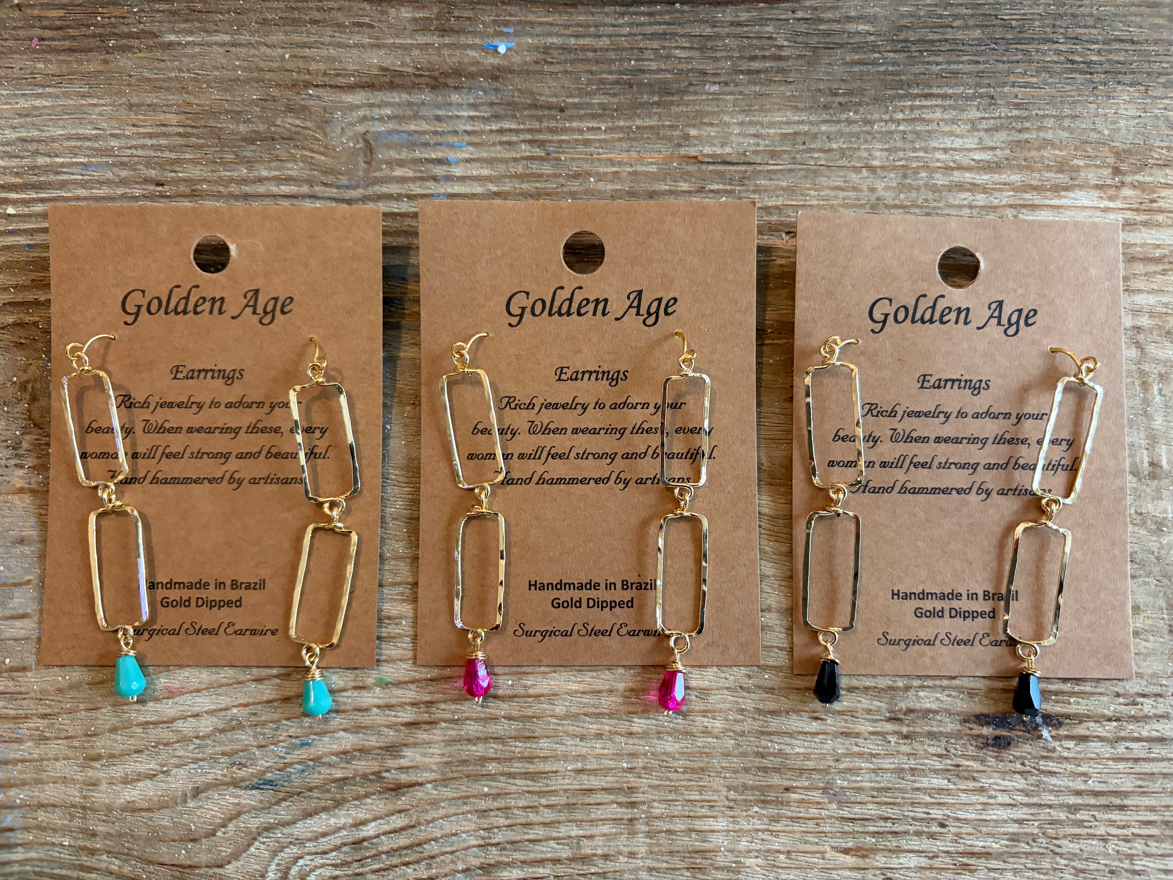 GOLDEN AGE  Gold Double Rectangle w/ Bead Earrings