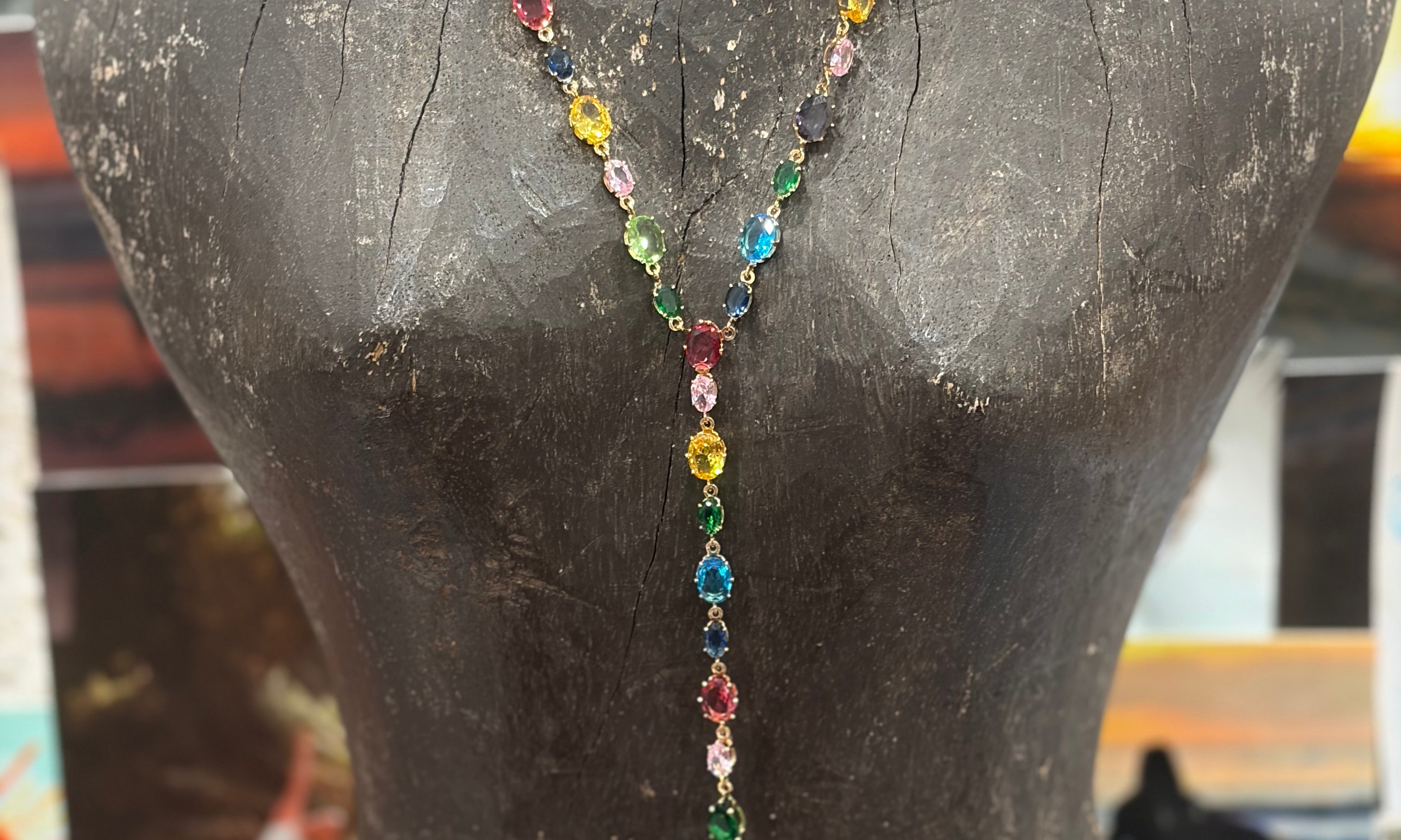 Multi-Colored Gemstone Y Necklace on Simply Obsessed