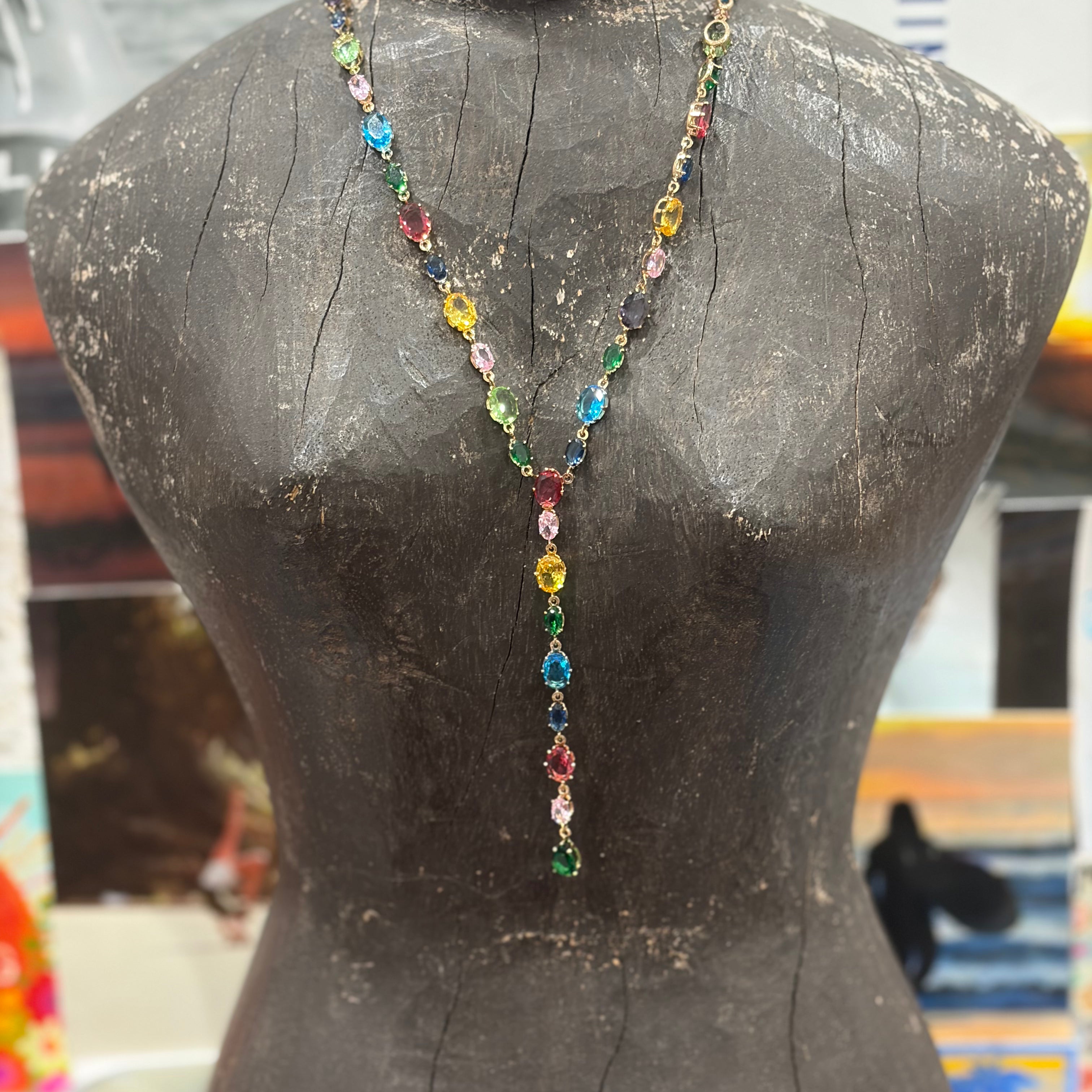 Multi-Colored Gemstone Y Necklace on Simply Obsessed