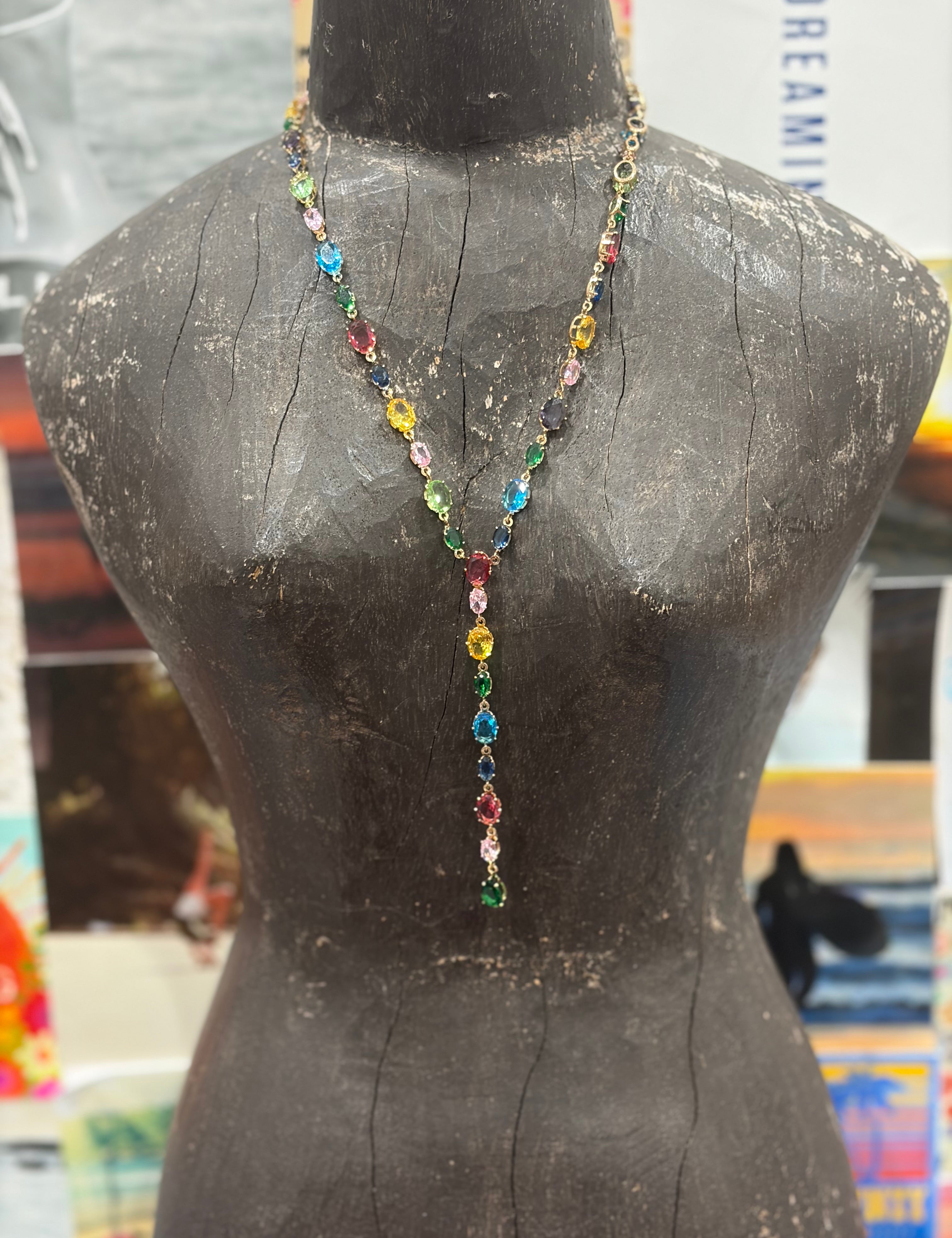 Multi-Colored Gemstone Y Necklace on Simply Obsessed