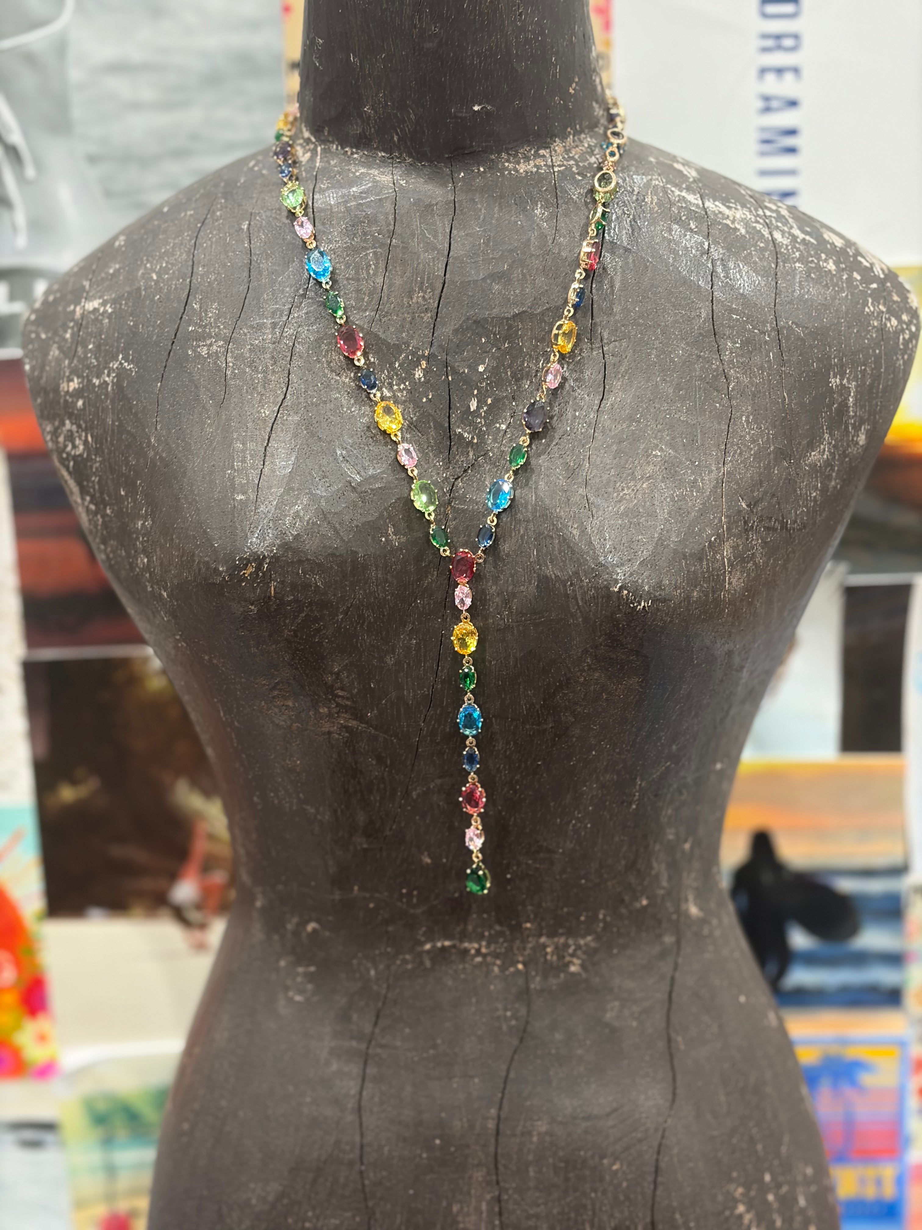 Multi-Colored Gemstone Y Necklace on Simply Obsessed