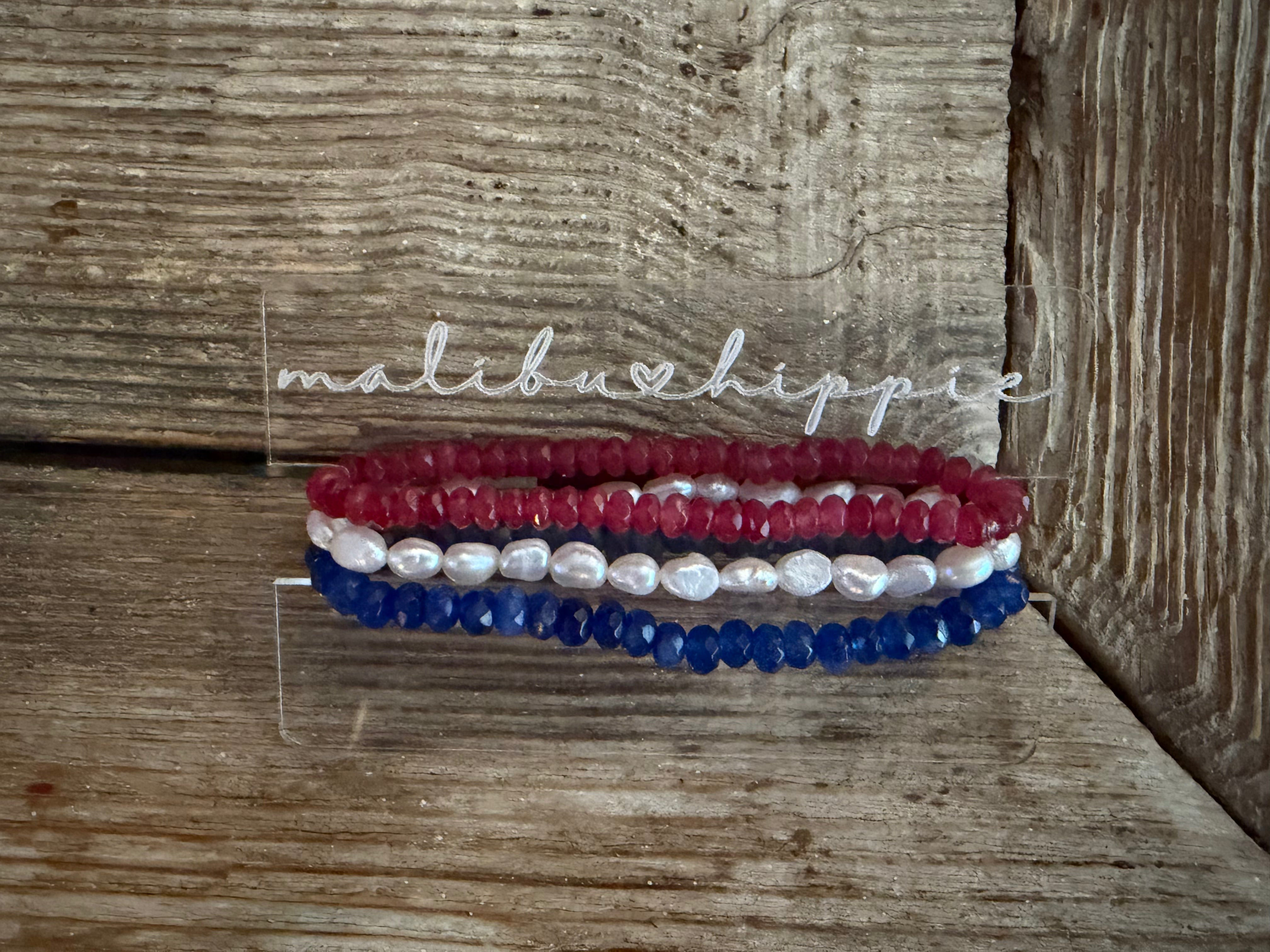 MALIBU HIPPIE RWB Dyed Jade and Pearl Bracelet Stack