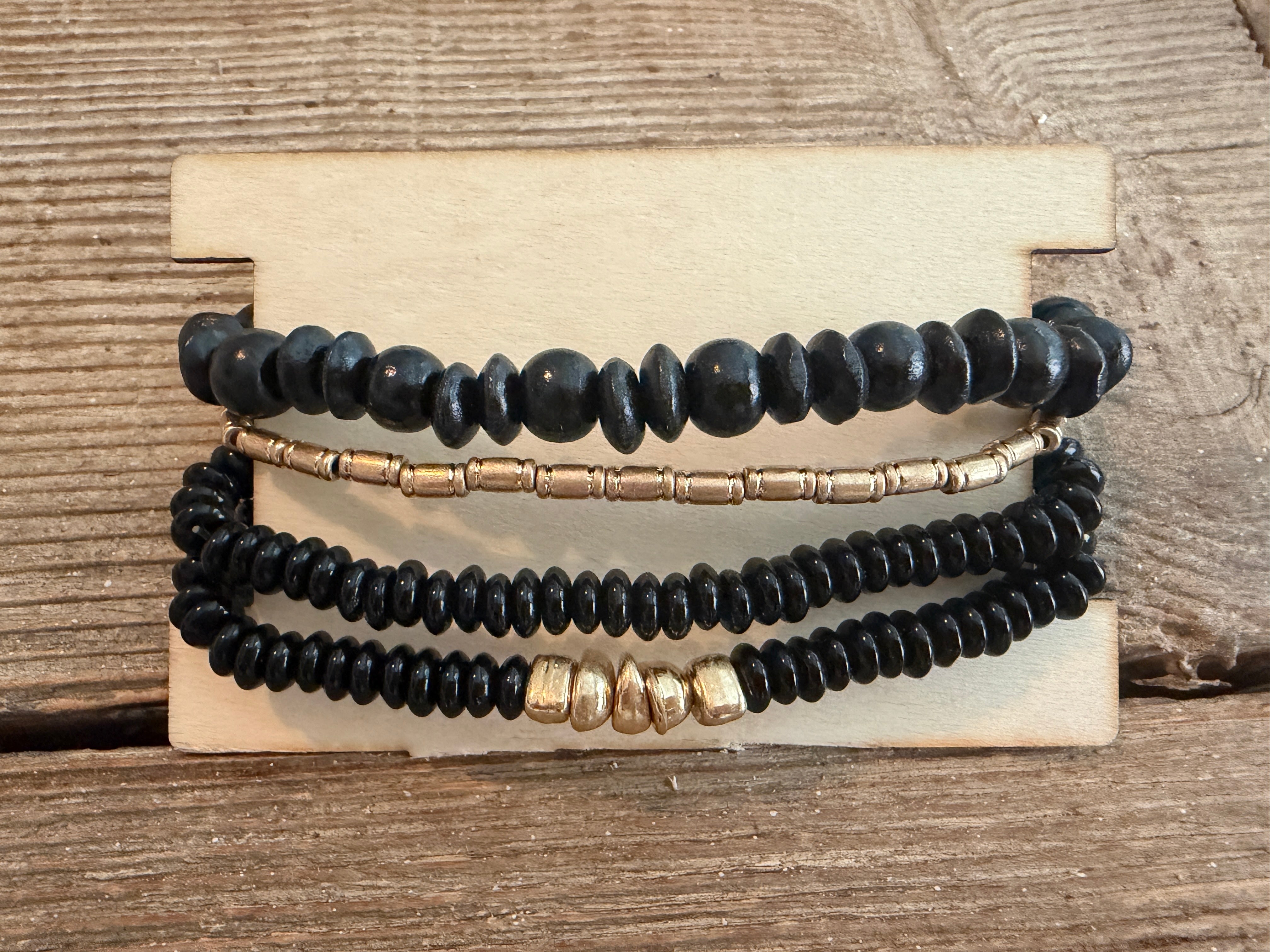 MALIBU SUPPLY Black Gold Bracelet Stack #105 **DEBUT SALE** on Simply Obsessed