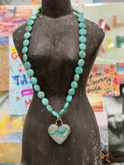 MALIBU HIPPIE Howlite Tibetan Silver Chrysocolla Heart  OOAK Necklace
