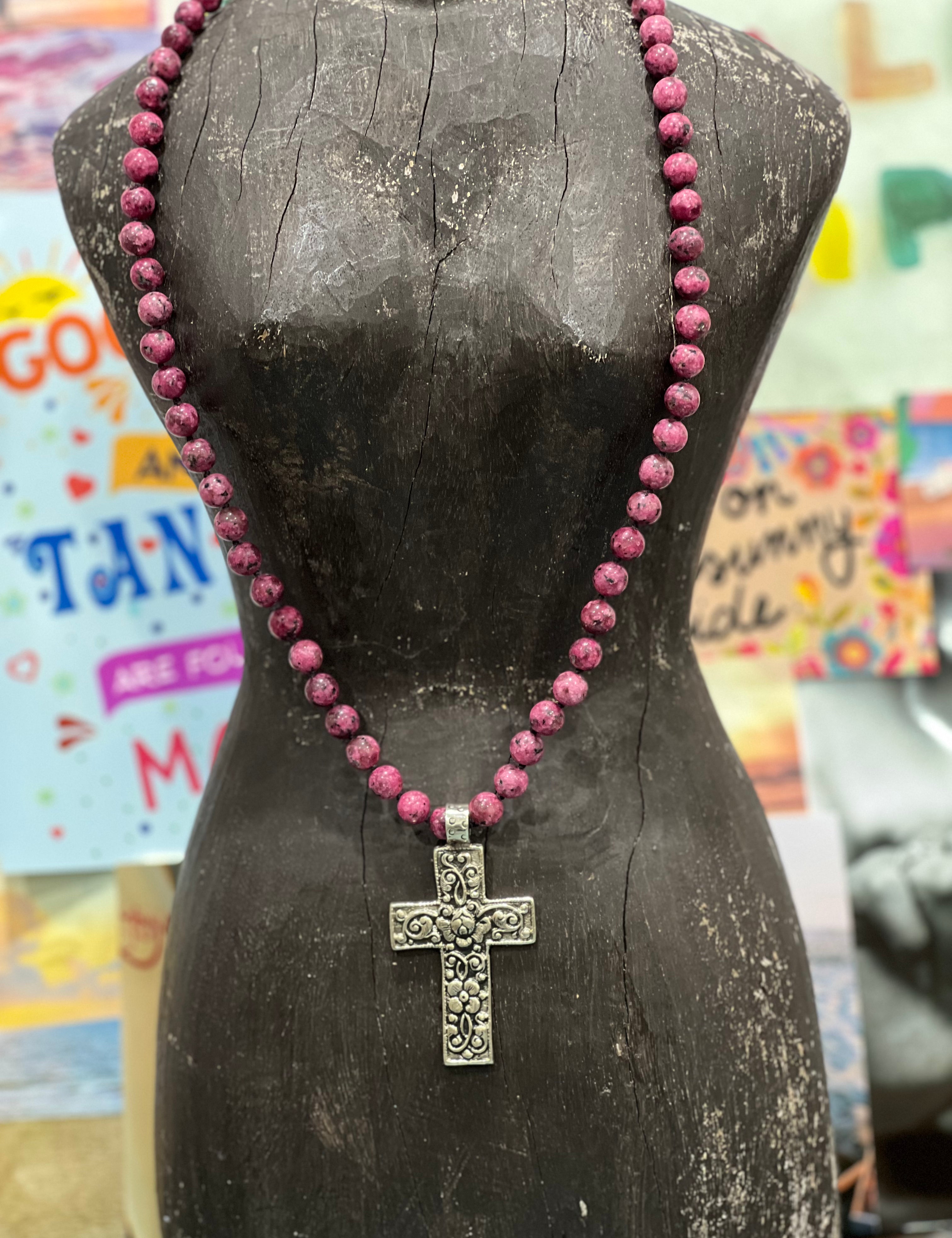 MALIBU HIPPIE Sea Sediment Jasper Tibetan Silver Cross OOAK Necklace on Simply Obsessed