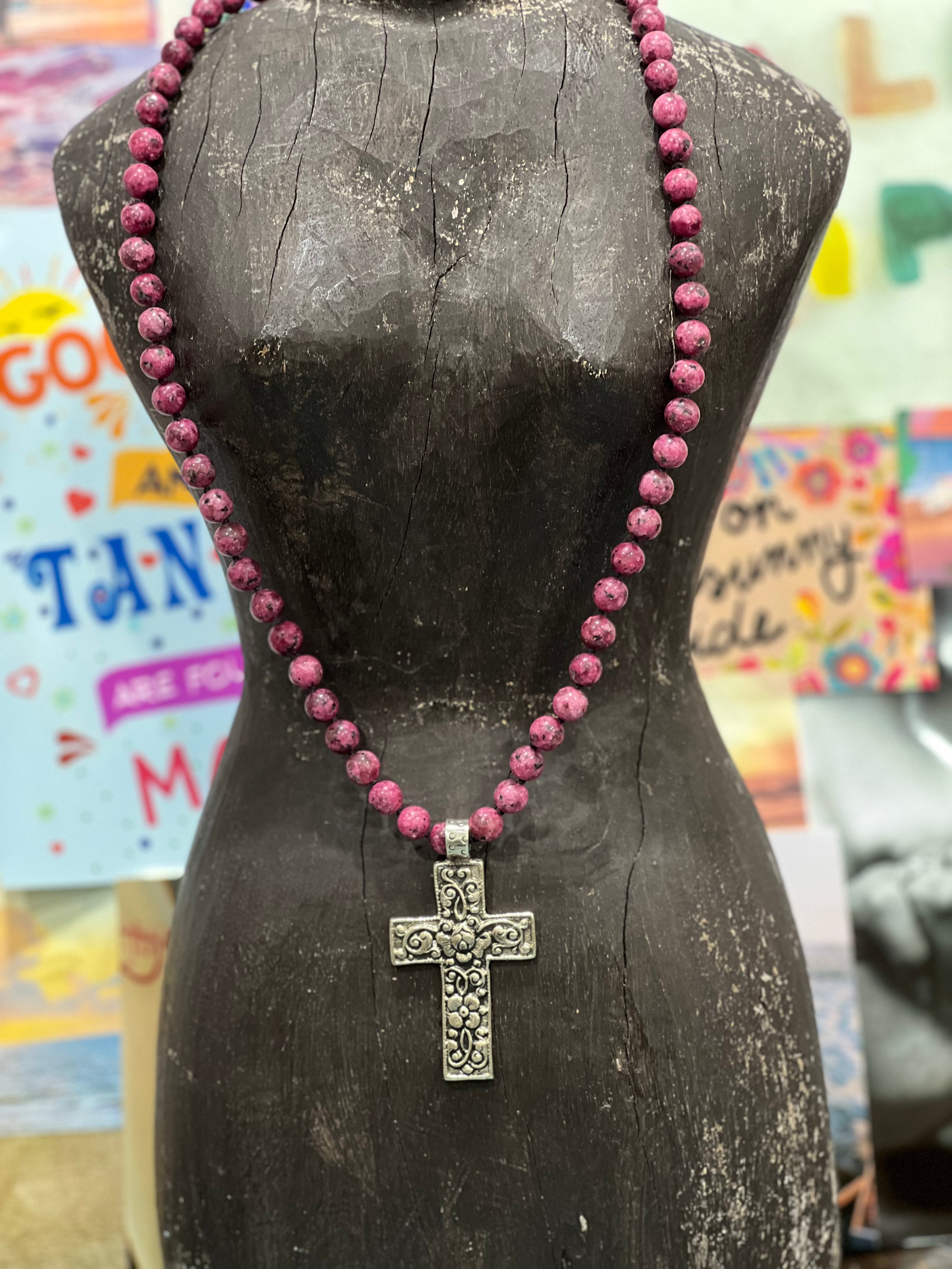 MALIBU HIPPIE Sea Sediment Jasper Tibetan Silver Cross OOAK Necklace on Simply Obsessed