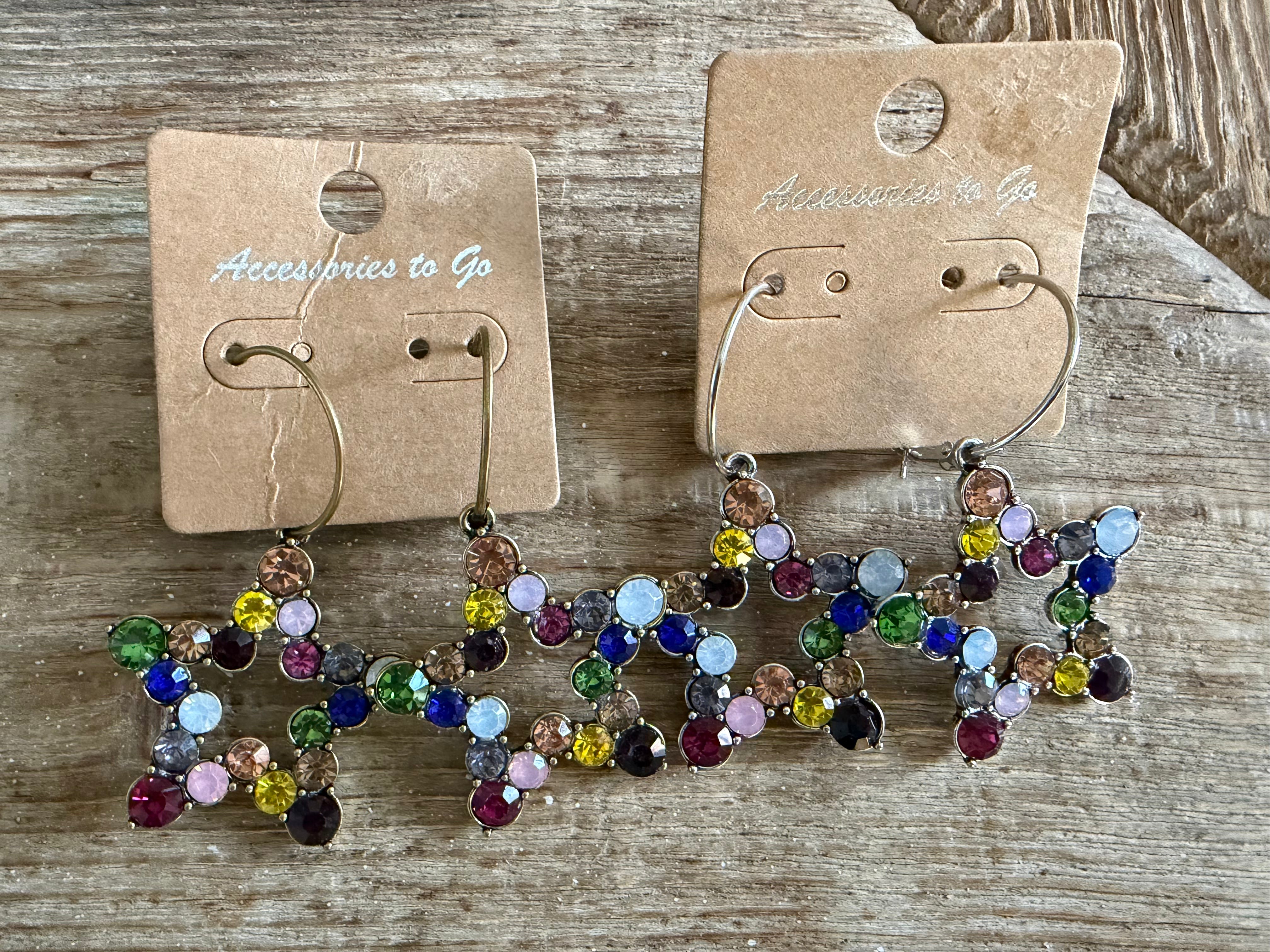 JEWELRY SALE Multi-Colored Rhinestone Star Earrings on Simply Obsessed