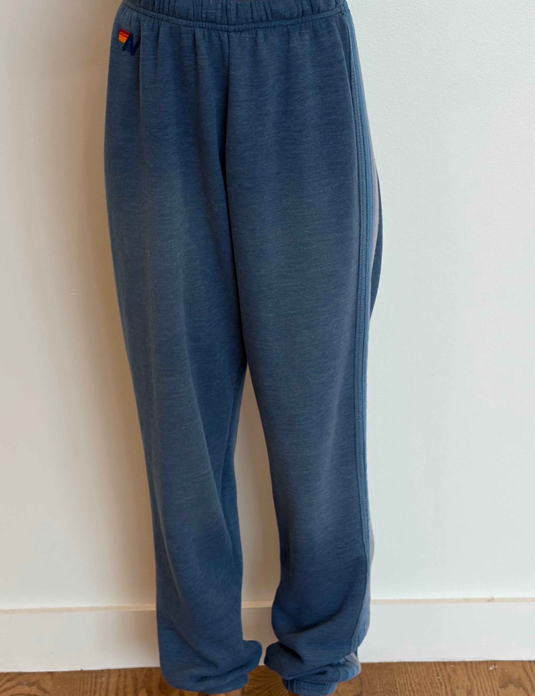 VINTAGE AVIATOR NATION Classic Five Stripe Sweatpants SMALL BLUE on Simply Obsessed