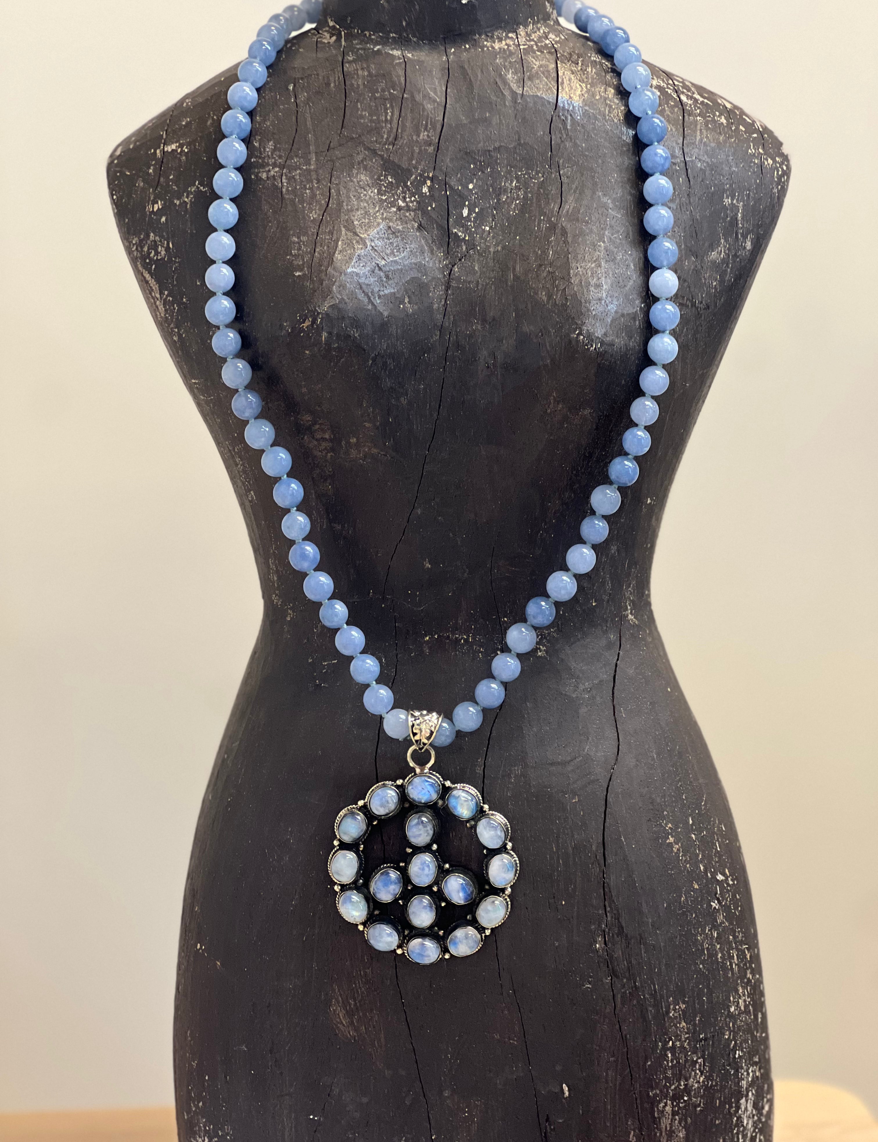MALIBU HIPPIE Angelite Tibetan Silver Rainbow Moonstone Peace OOAK Necklace on Simply Obsessed