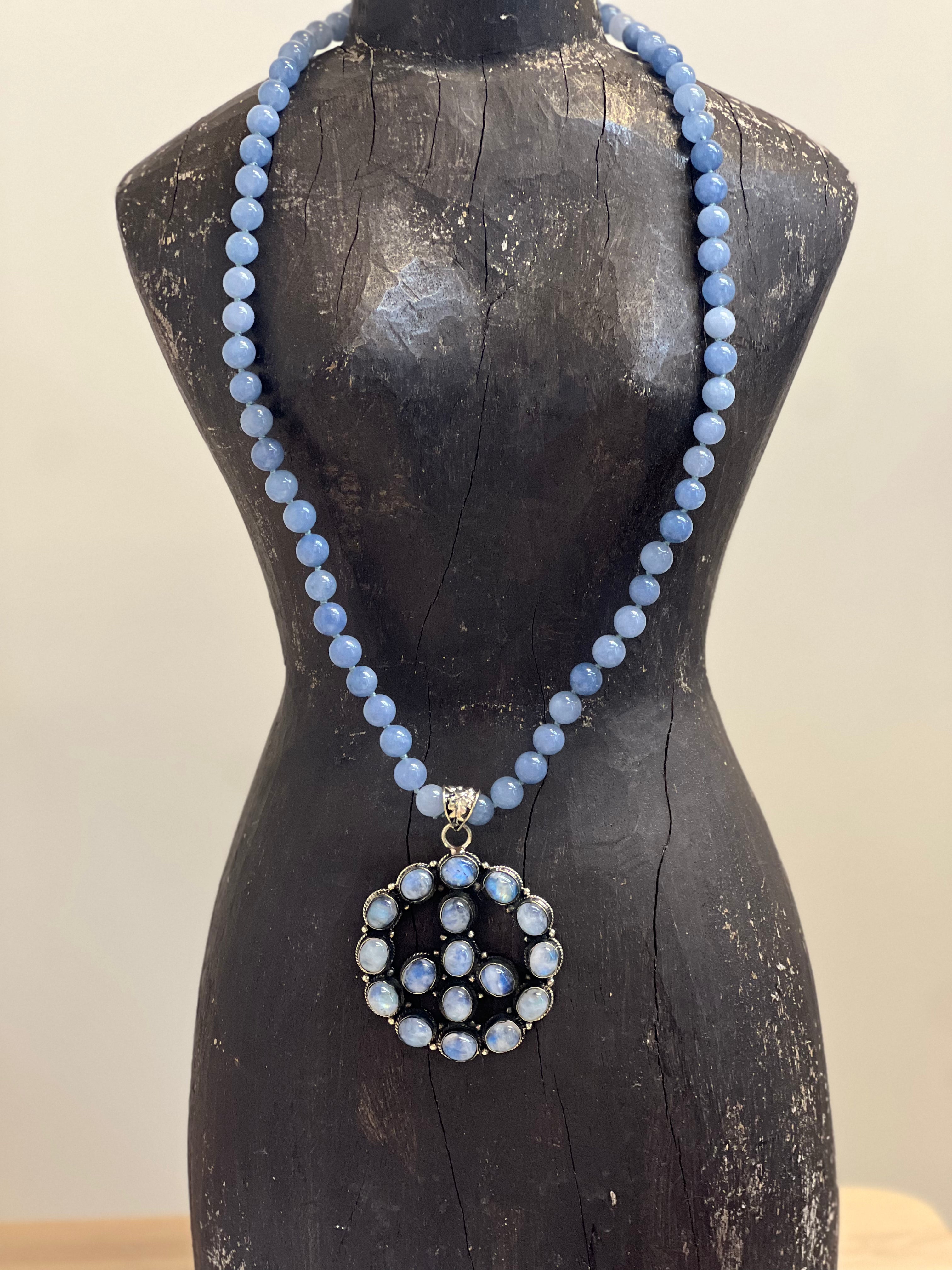 MALIBU HIPPIE Angelite Tibetan Silver Rainbow Moonstone Peace OOAK Necklace on Simply Obsessed