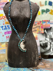 MALIBU HIPPIE Fire Agate Tibetan Silver Turquoise Carved Tusk Moon OOAK Necklace on Simply Obsessed