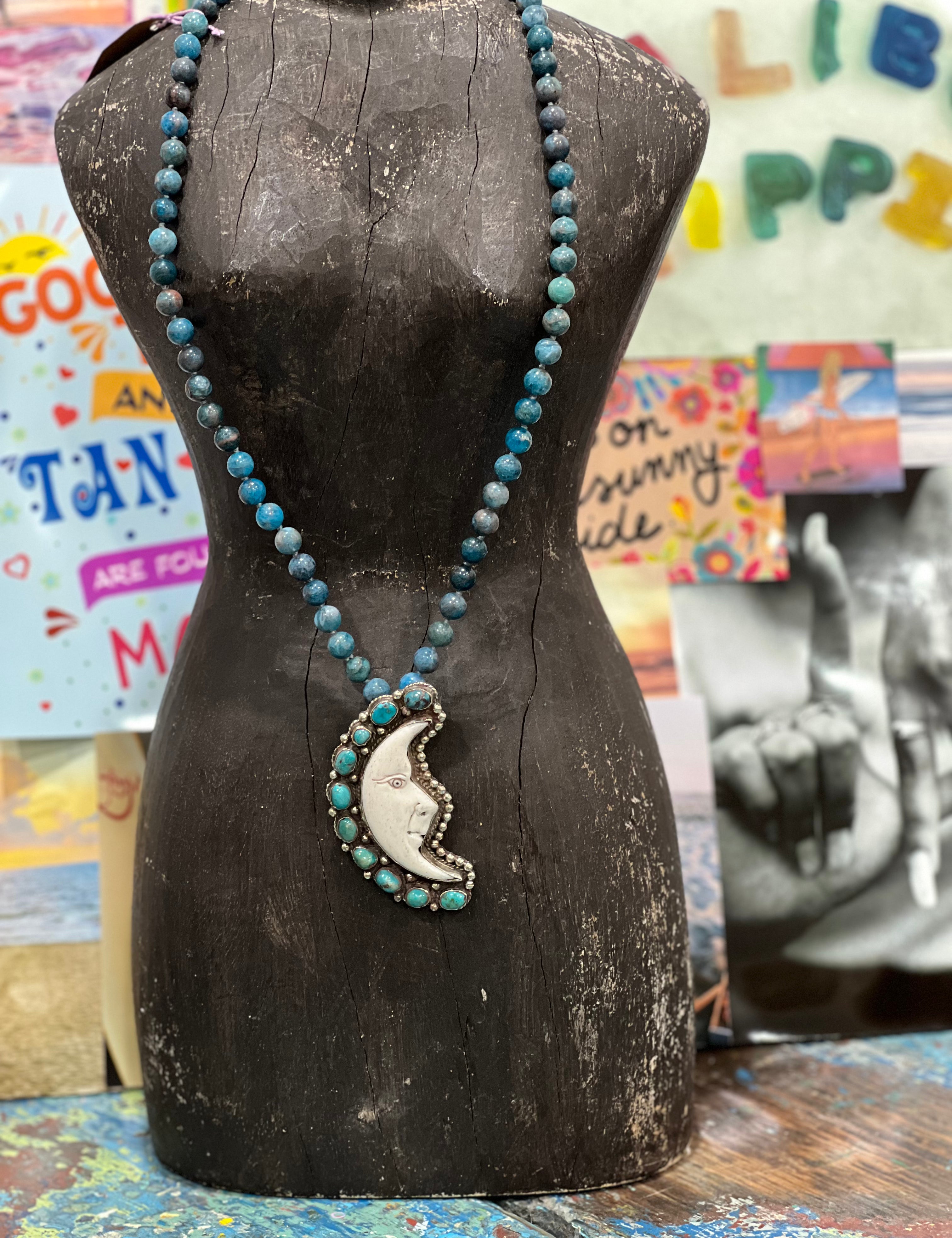 MALIBU HIPPIE Fire Agate Tibetan Silver Turquoise Carved Tusk Moon OOAK Necklace on Simply Obsessed