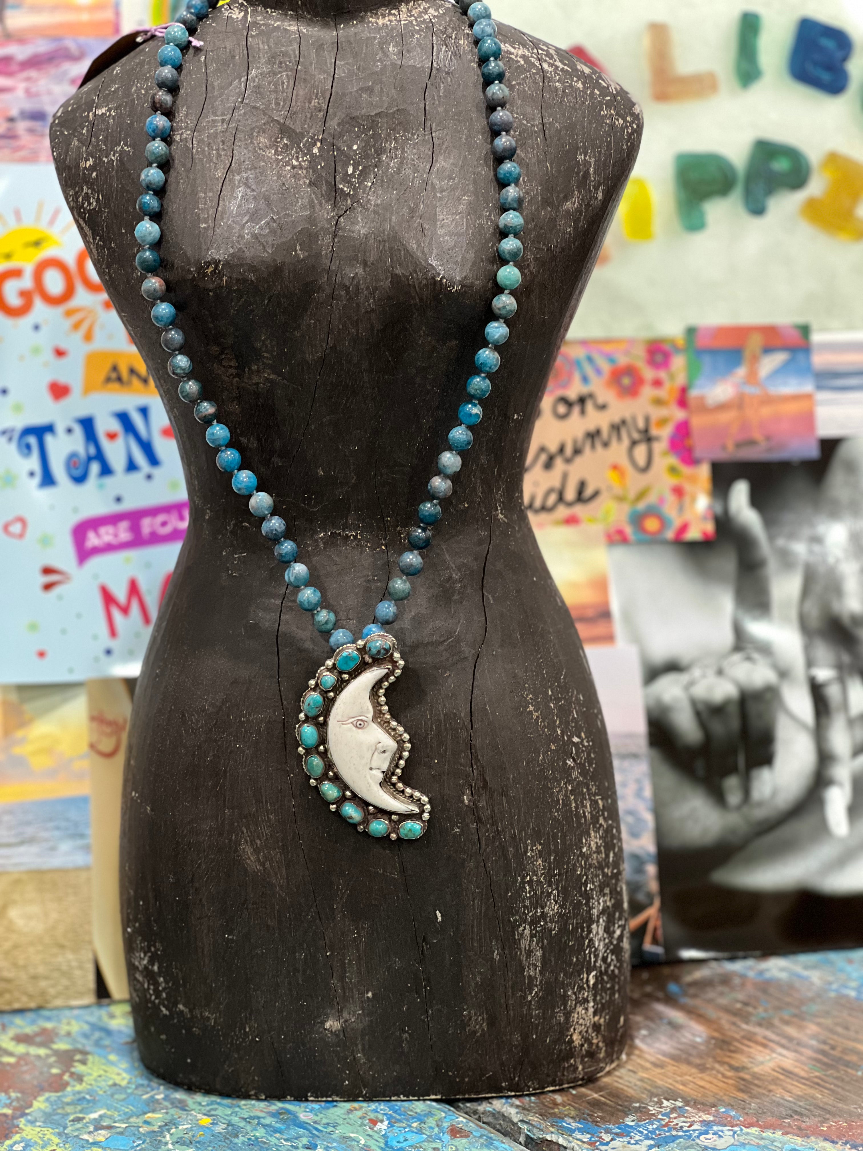 MALIBU HIPPIE Fire Agate Tibetan Silver Turquoise Carved Tusk Moon OOAK Necklace on Simply Obsessed